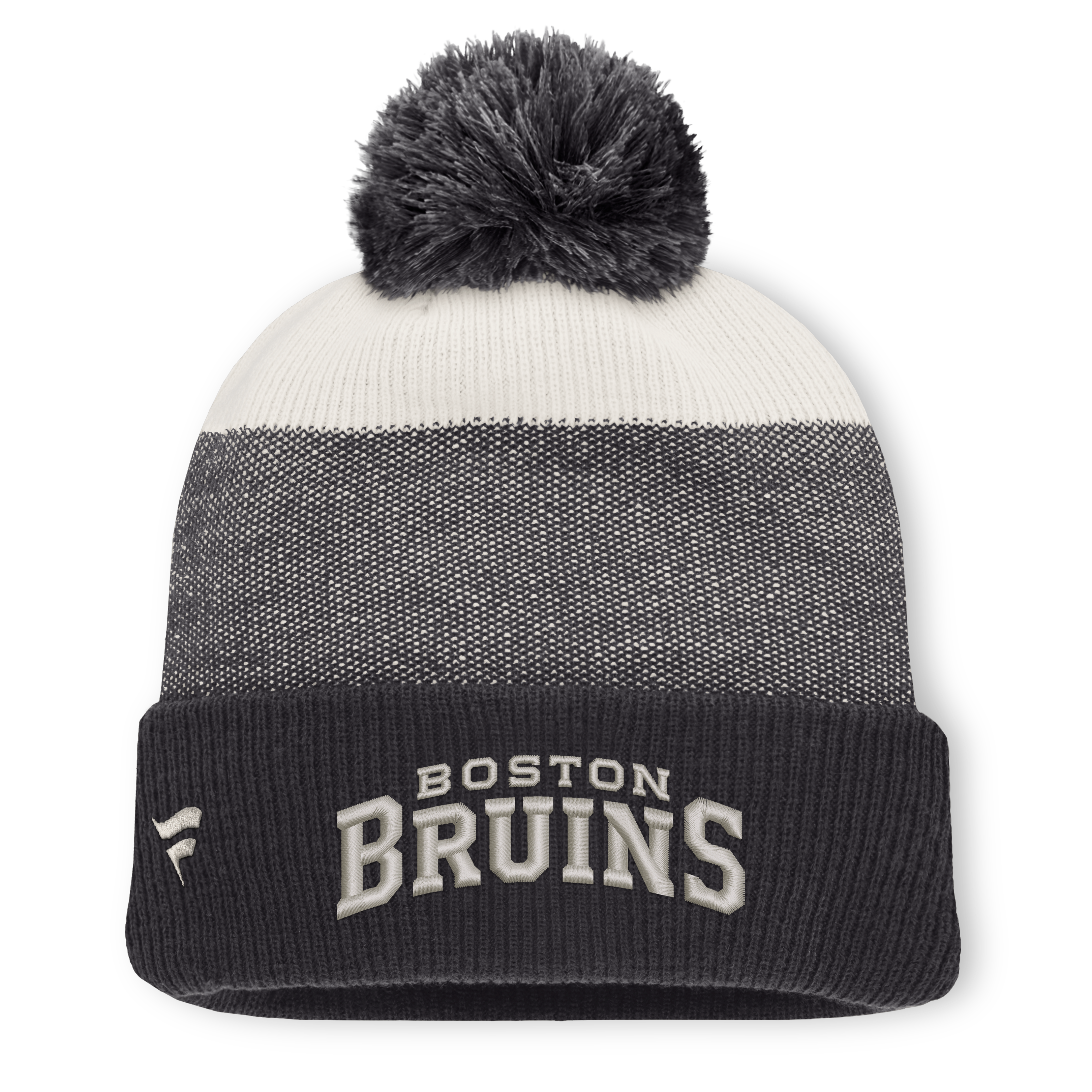 Bonnet à revers monochrome Boston Bruins noir/beige clair pour homme, avec pompon