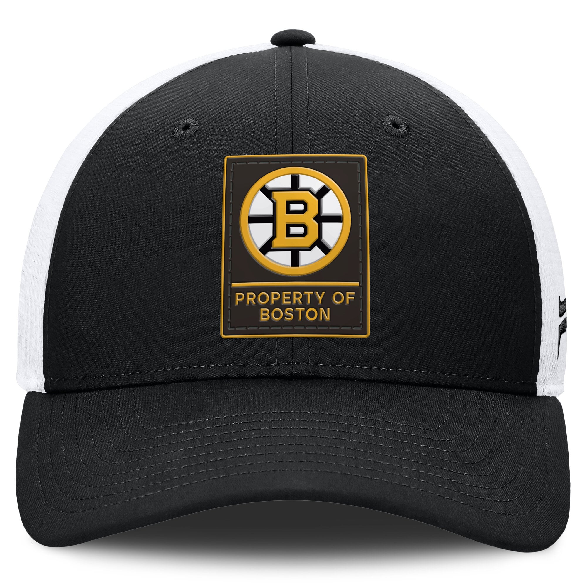 Casquette ajustable Fanatics noire et blanche Boston Bruins Authentic Pro Train Meshback pour homme