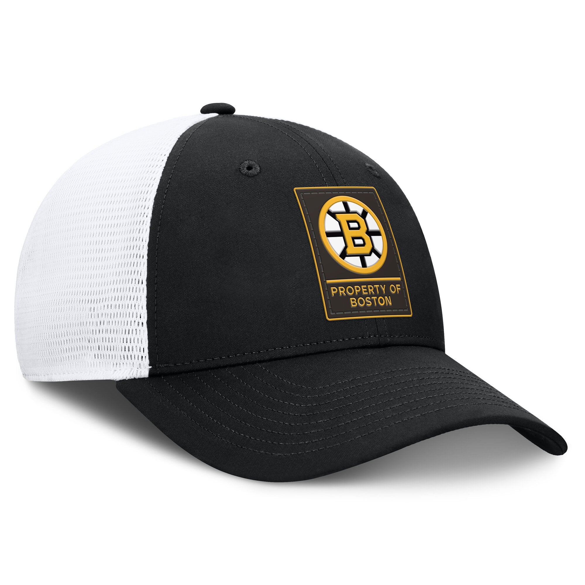 Casquette ajustable Fanatics noire et blanche Boston Bruins Authentic Pro Train Meshback pour homme