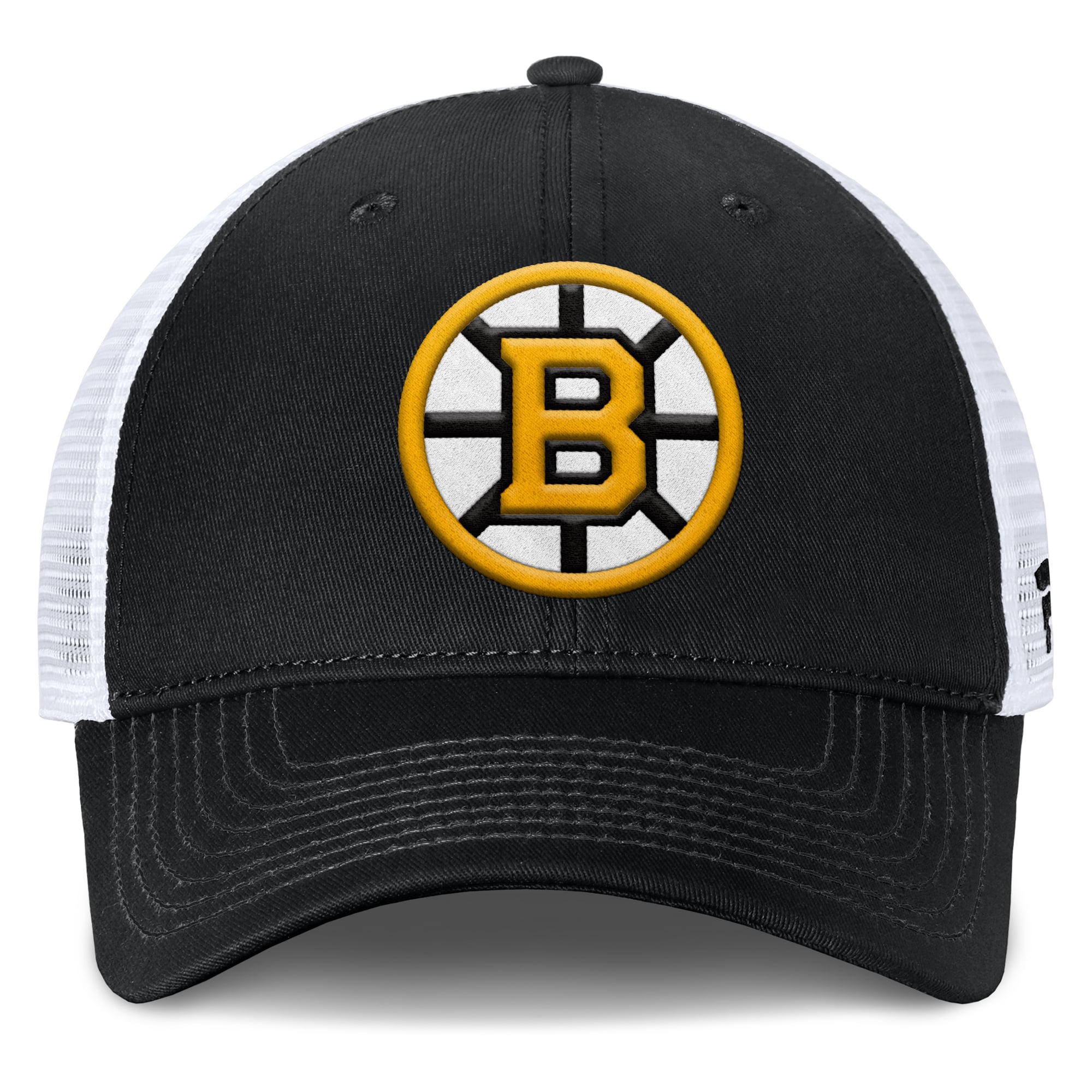 Men's Fanatics Black/White Boston Bruins Core Primary Logo Trucker Adjustable Hat