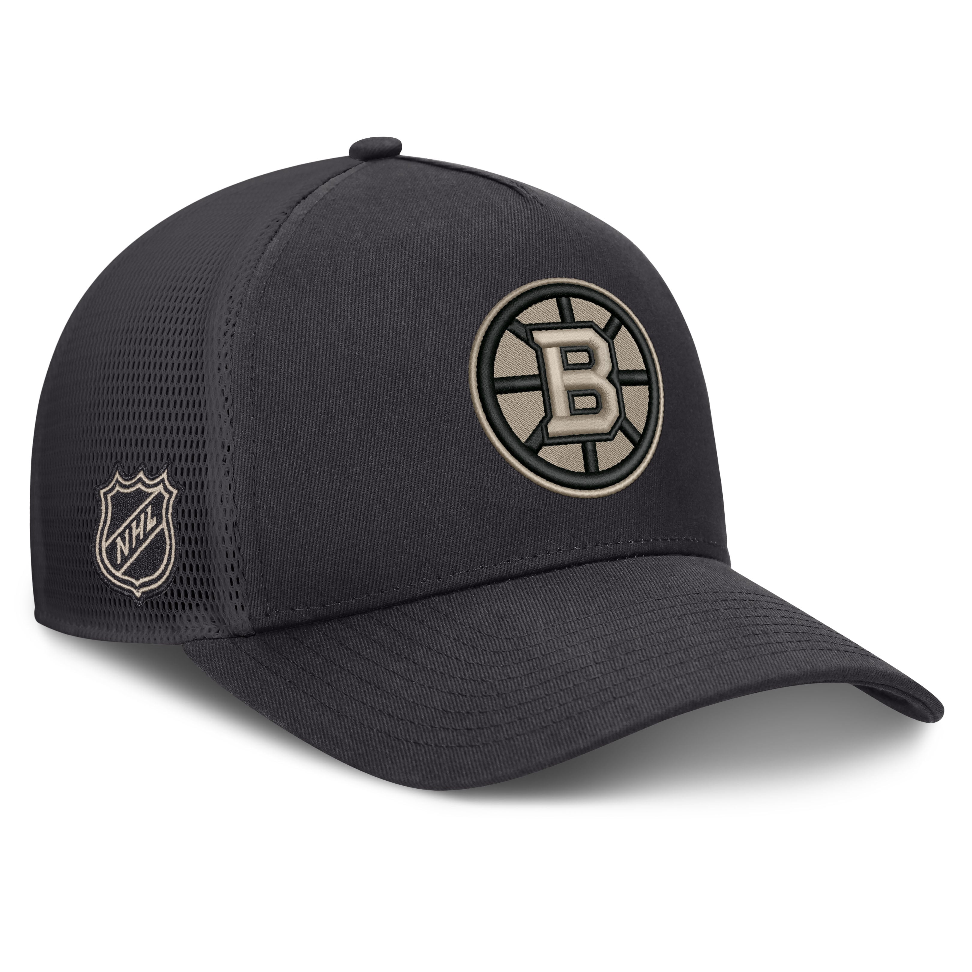 Men's Fanatics Charcoal Boston Bruins Road Soft Wash A-Frame Meshback Hat