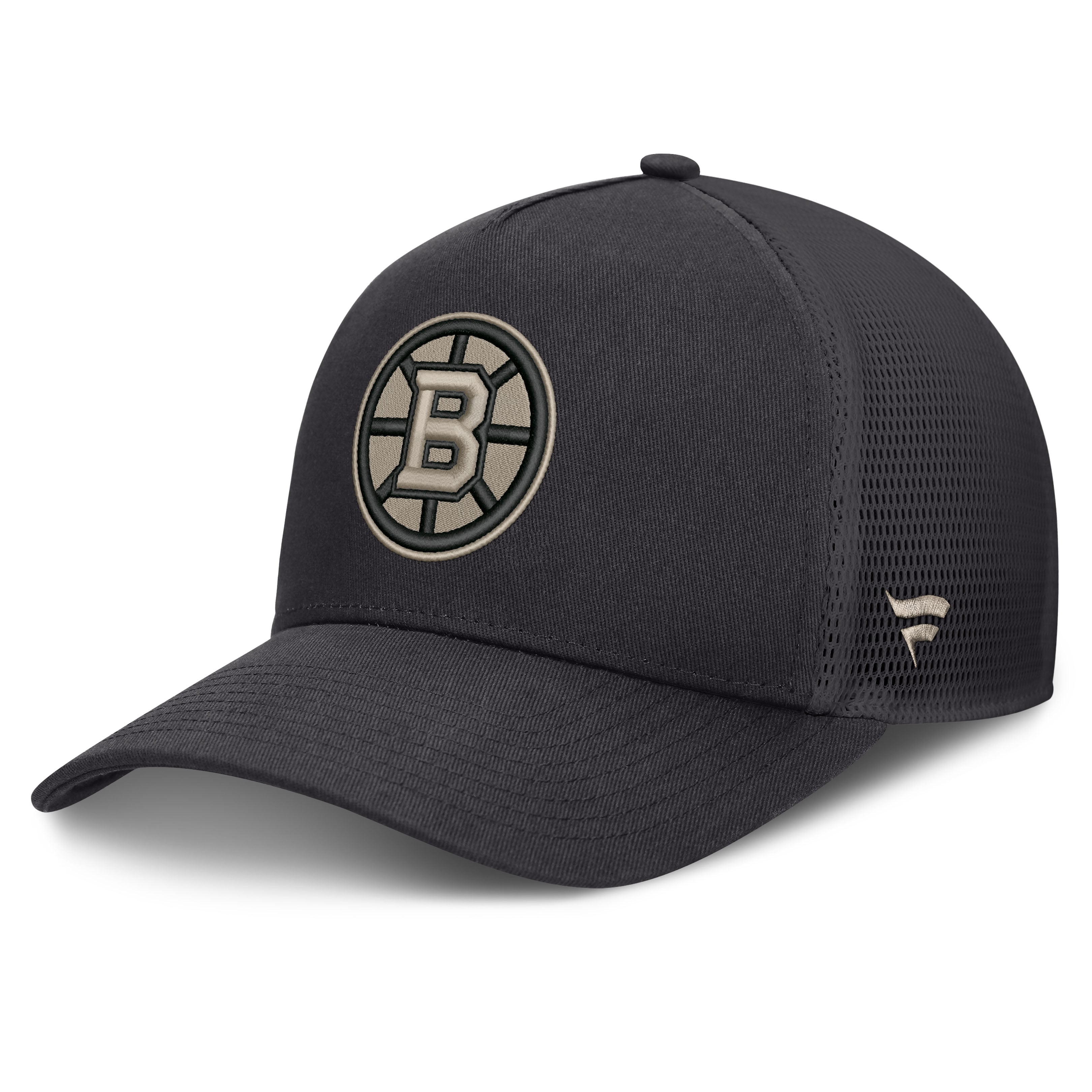 Men's Fanatics Charcoal Boston Bruins Road Soft Wash A-Frame Meshback Hat
