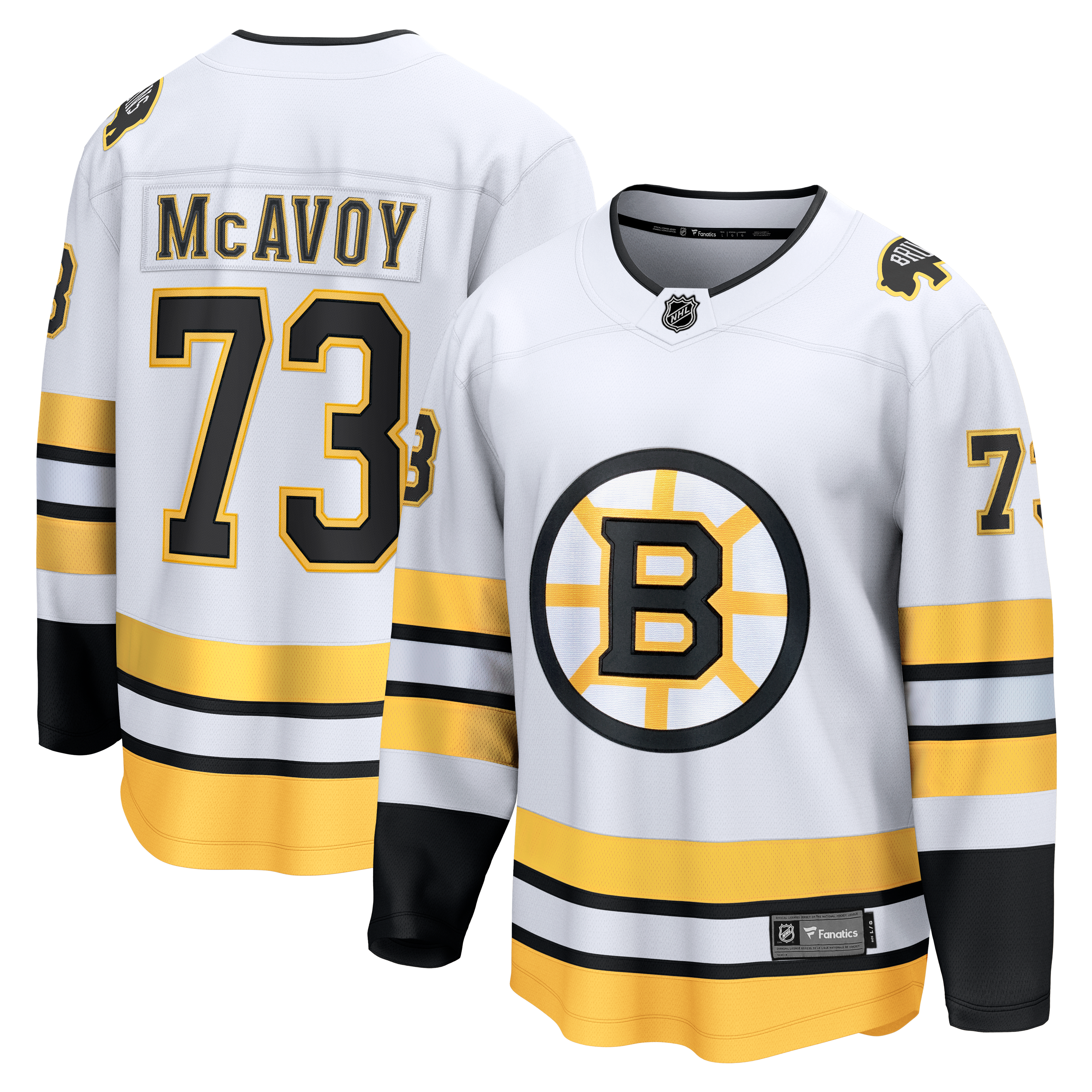 Maillot extérieur blanc Charlie McAvoy des Bruins de Boston pour hommes (Fanatics).