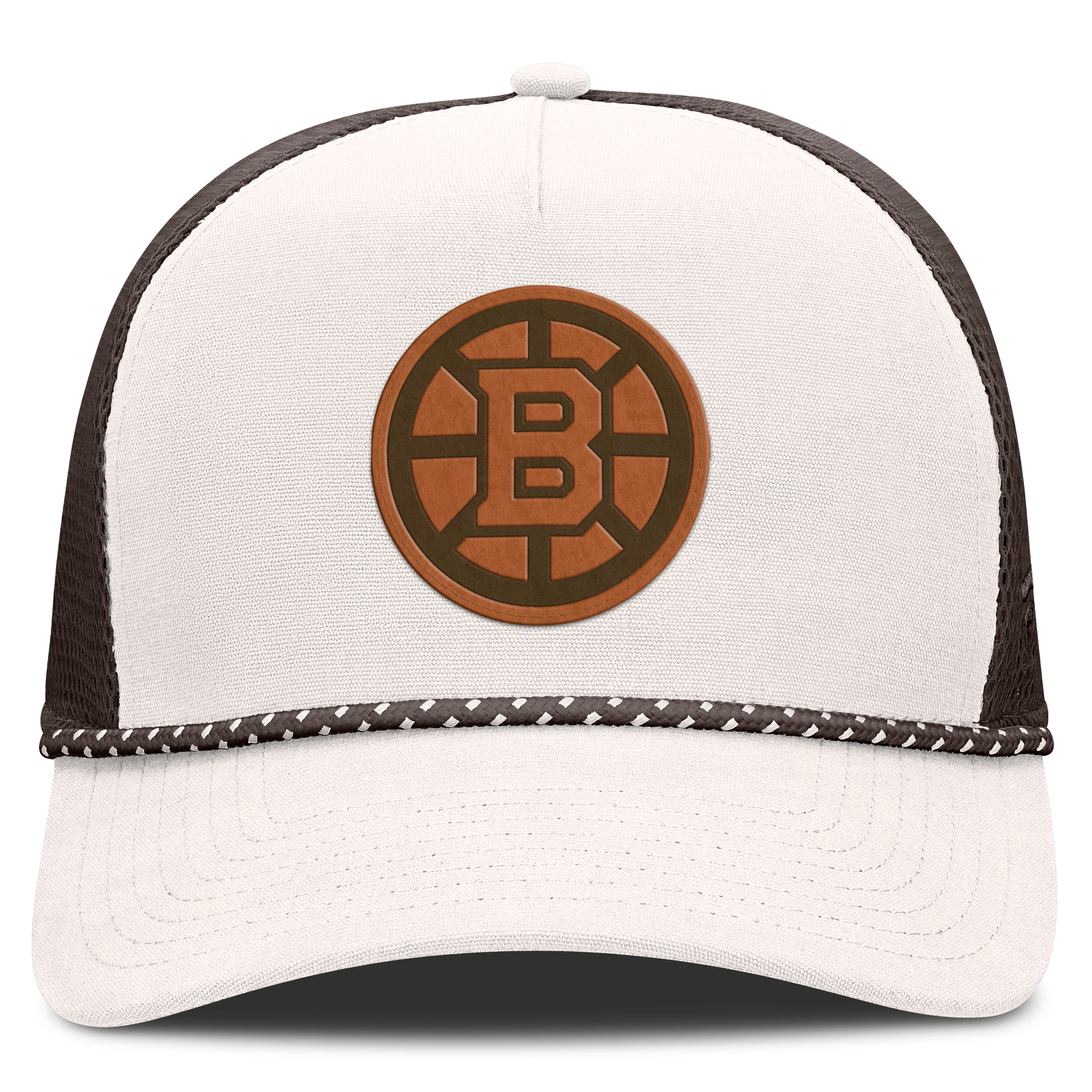 Men's Fanatics  Cream/Brown Boston Bruins Level Up Bronco Rope A-Frame Trucker Adjustable Hat