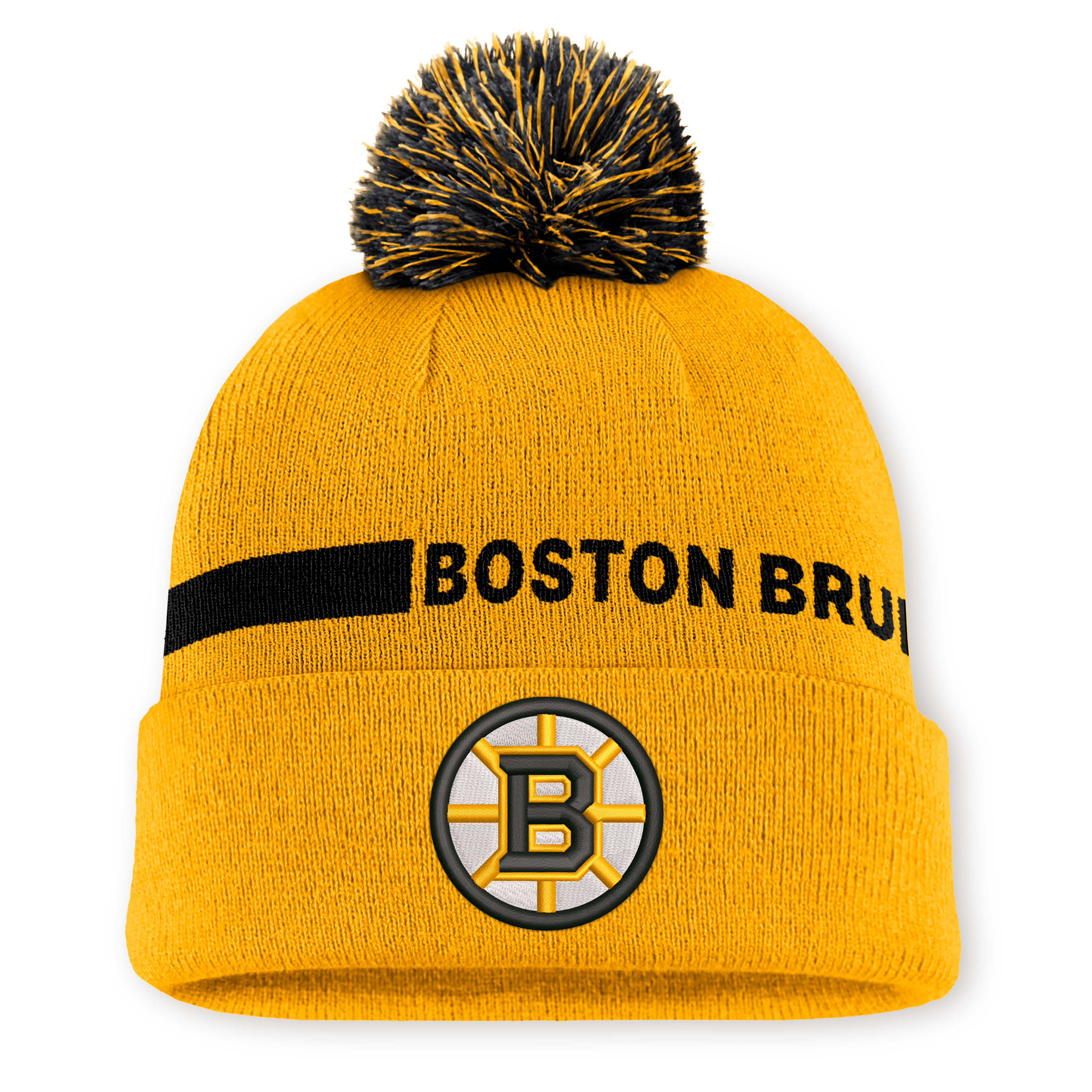 Bonnet à revers authentique Boston Bruins, couleur or, avec pompon