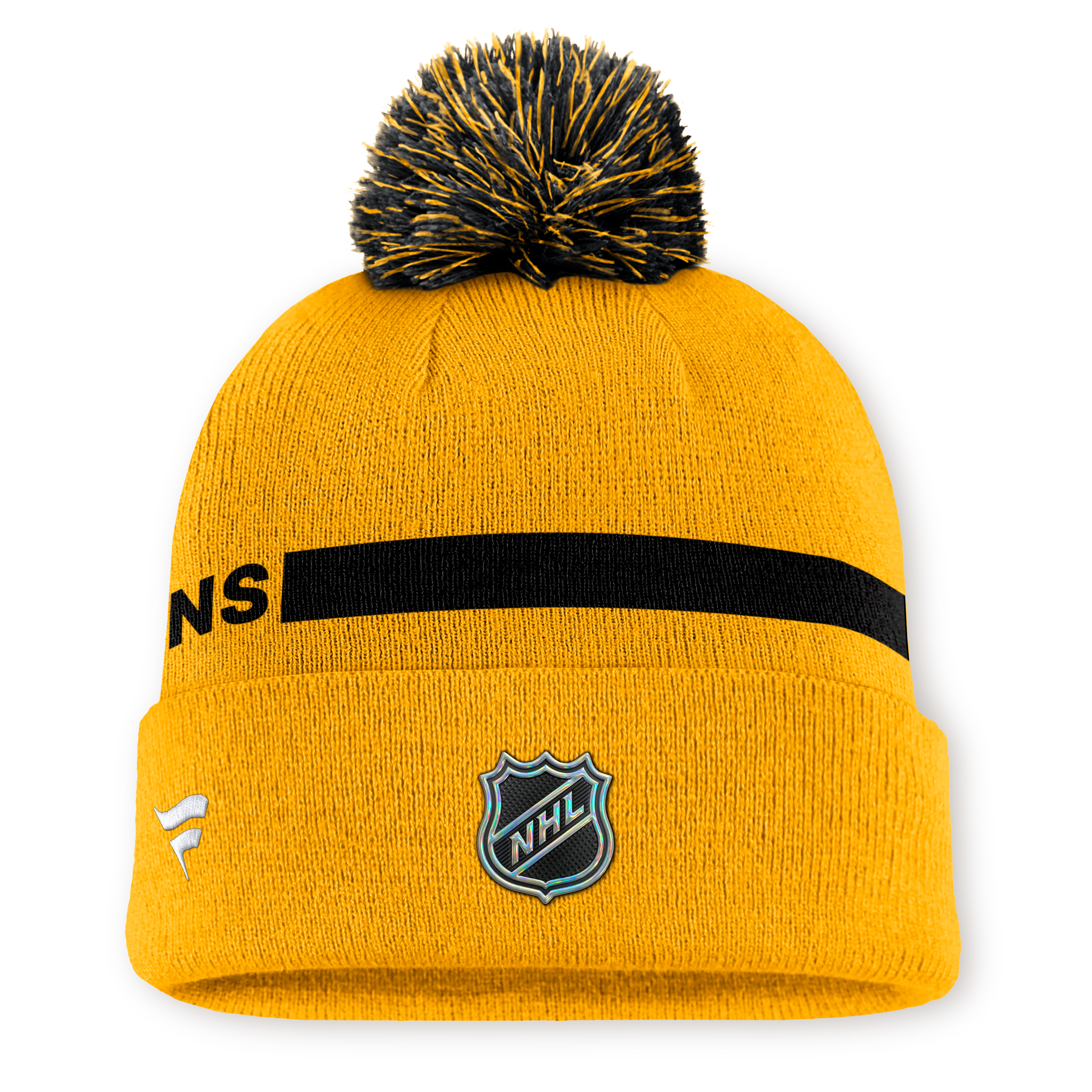 Bonnet à revers authentique Boston Bruins, couleur or, avec pompon