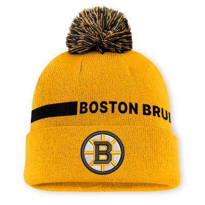 Boston Bruins Fanatics Authentic Pro Rink Cuffed Knit Hat with Pom - Gold