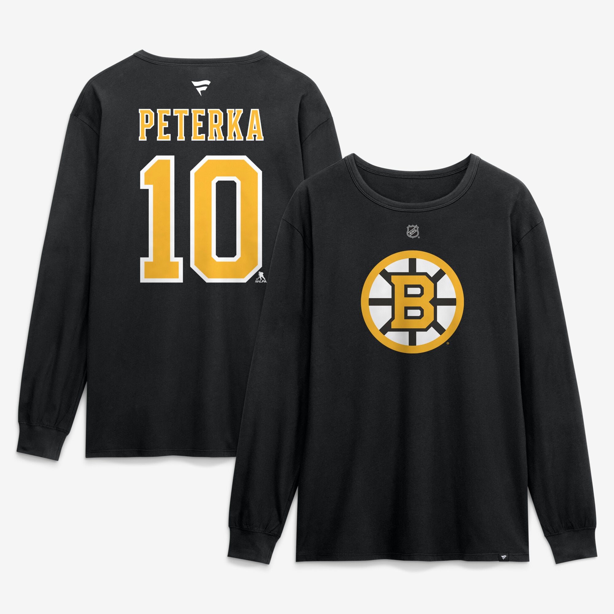 Men's Fanatics JJ Peterka Black Boston Bruins Authentic Stack Name & Number Long Sleeve T-Shirt