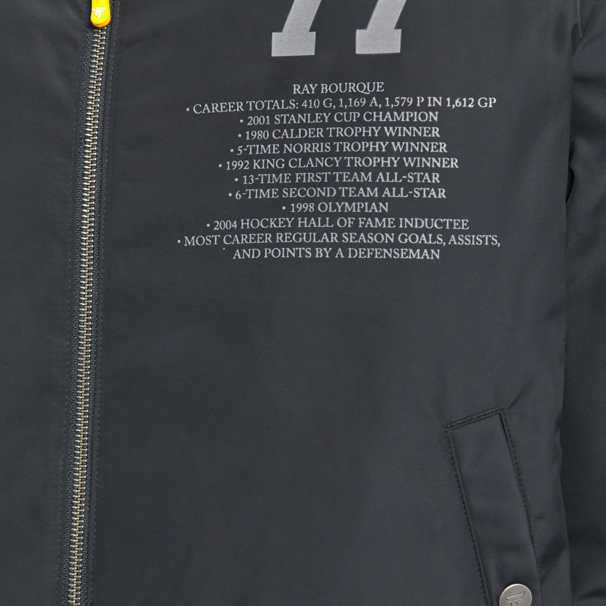 Veste bomber réversible zippée intégrale pour homme FE Ray Bourque noire des Bruins de Boston