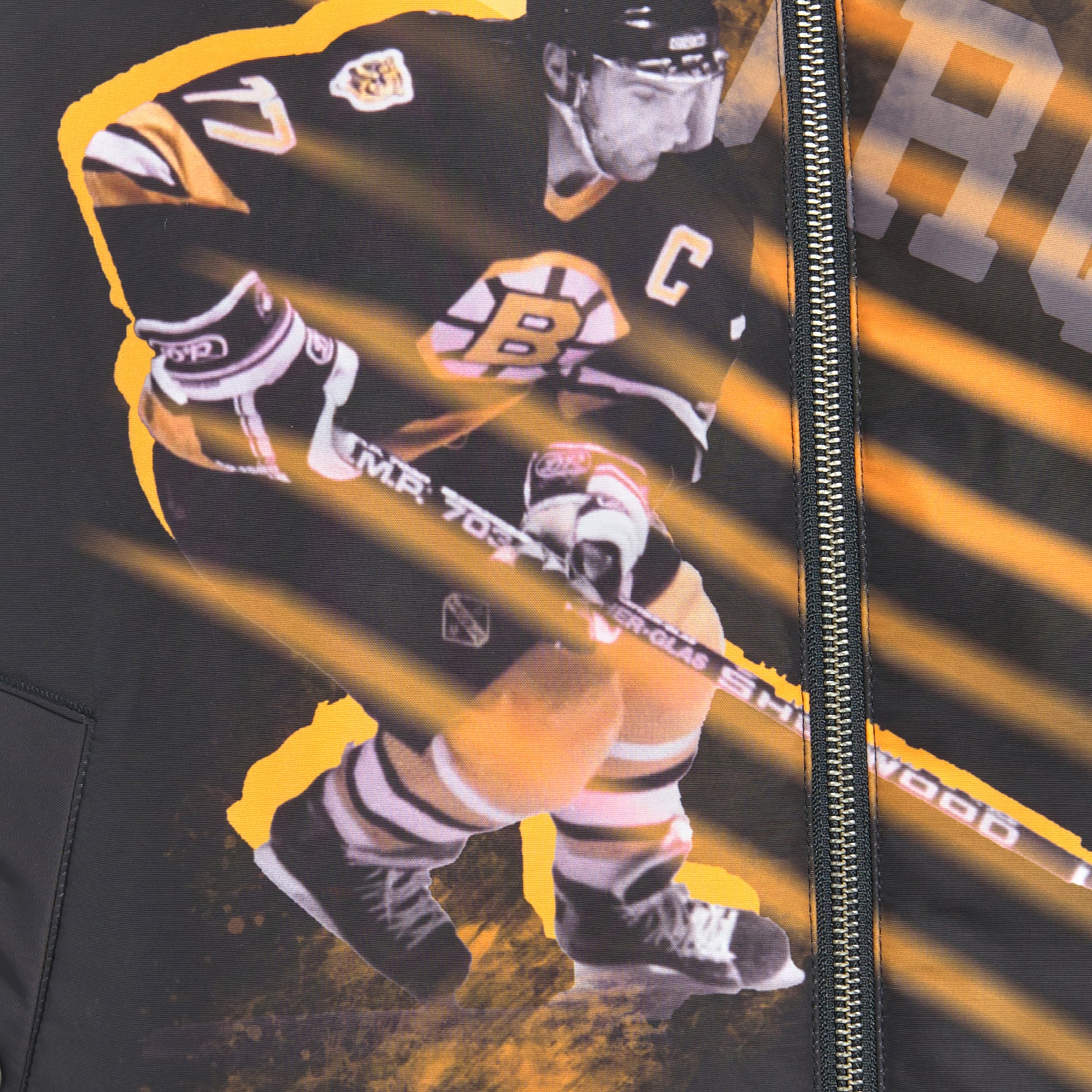 Veste bomber réversible zippée intégrale pour homme FE Ray Bourque noire des Bruins de Boston