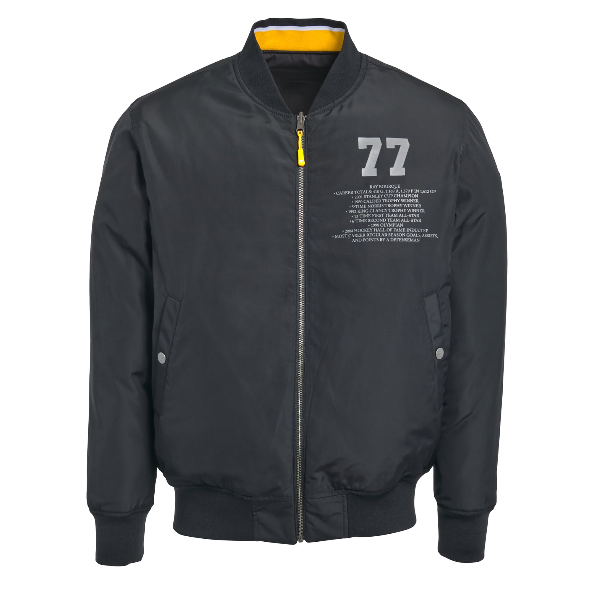 Veste bomber réversible zippée intégrale pour homme FE Ray Bourque noire des Bruins de Boston