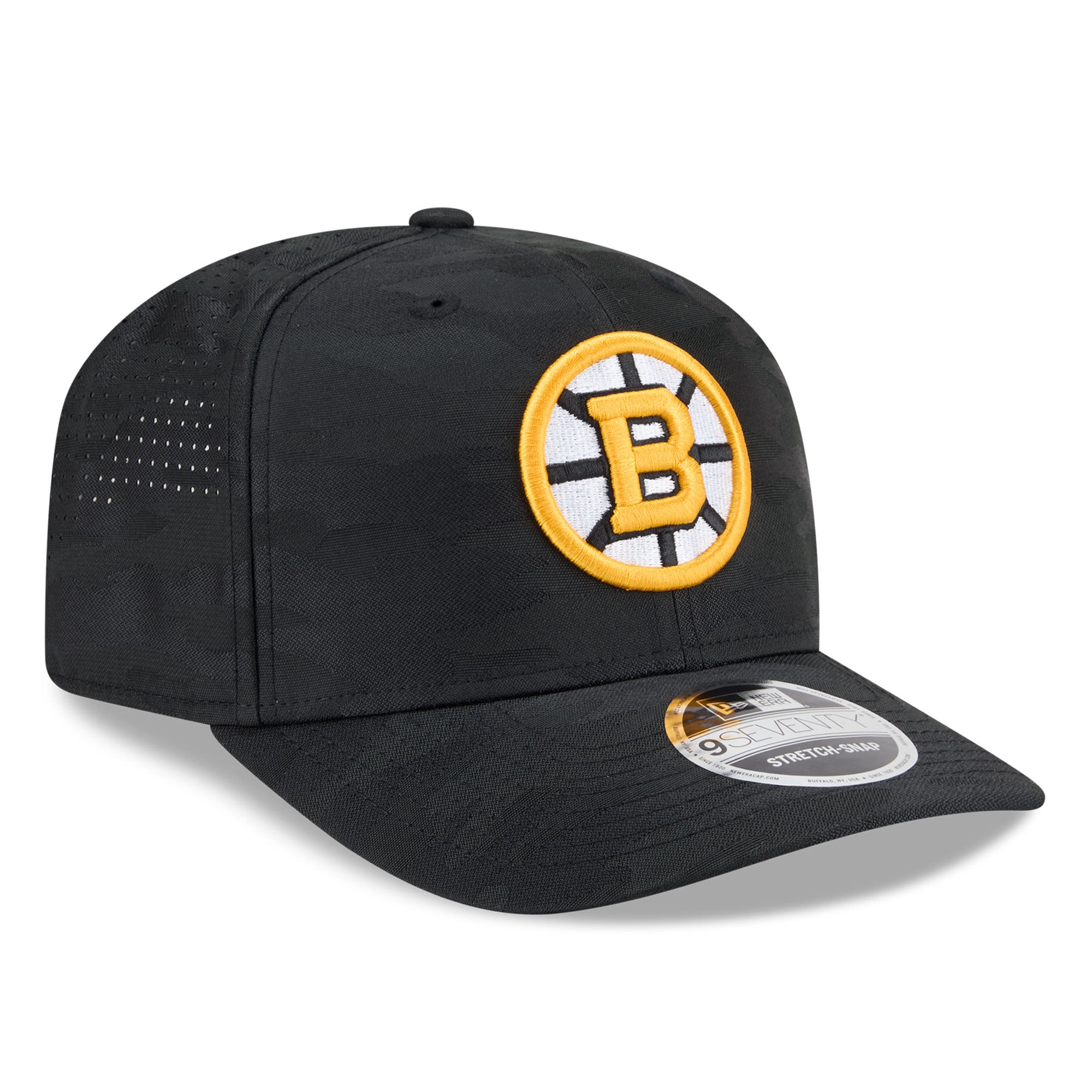Casquette ajustable perforée New Era 9SEVENTY pour homme, motif camouflage Boston Bruins, noire