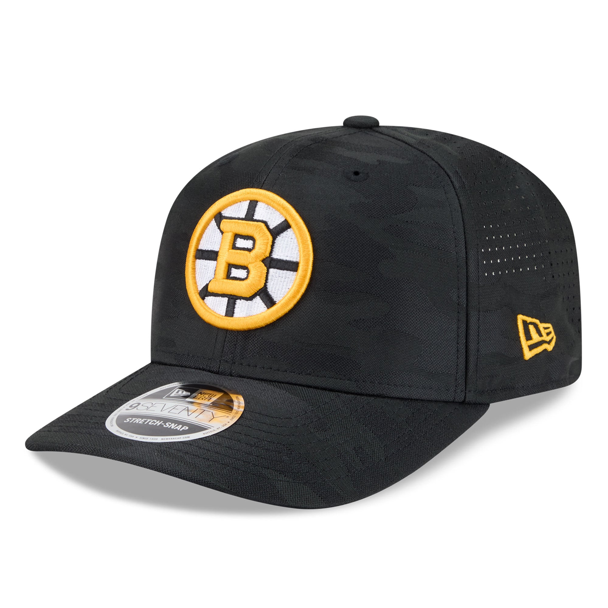 Casquette ajustable perforée New Era 9SEVENTY pour homme, motif camouflage Boston Bruins, noire