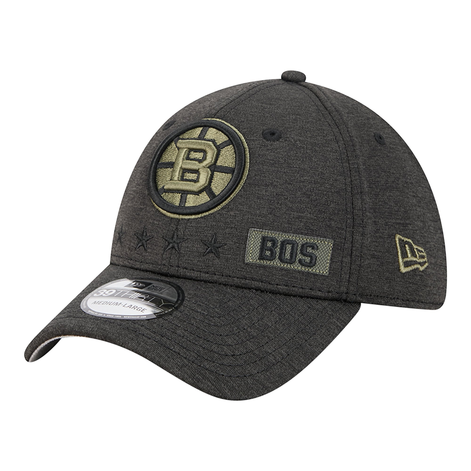 Men's New Era Black Boston Bruins Stealth Mode Flex 39Thirty Stretch Hat