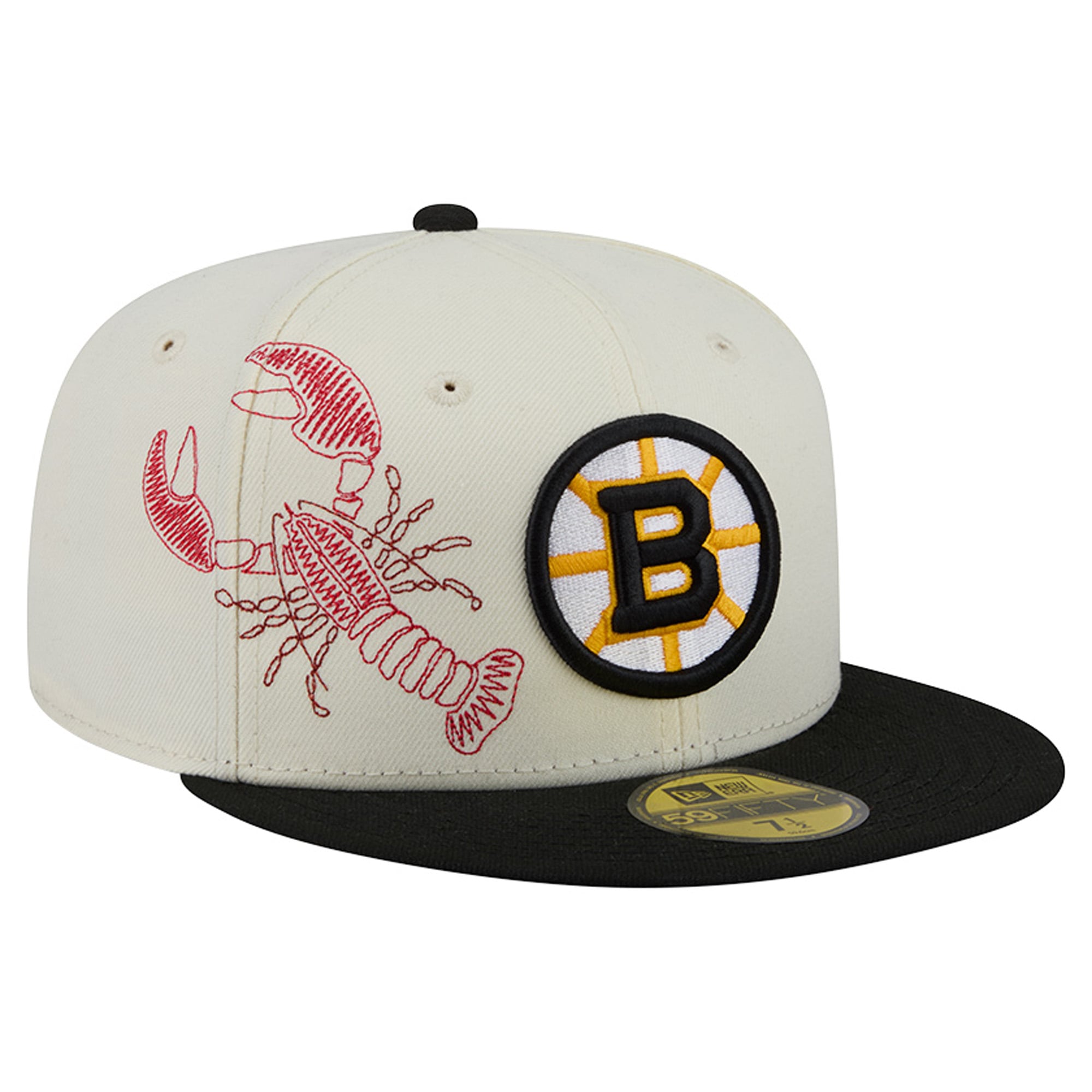 Casquette ajustée New Era 59FIFTY crème/noire pour homme, modèle Boston Bruins, avec coutures localisées