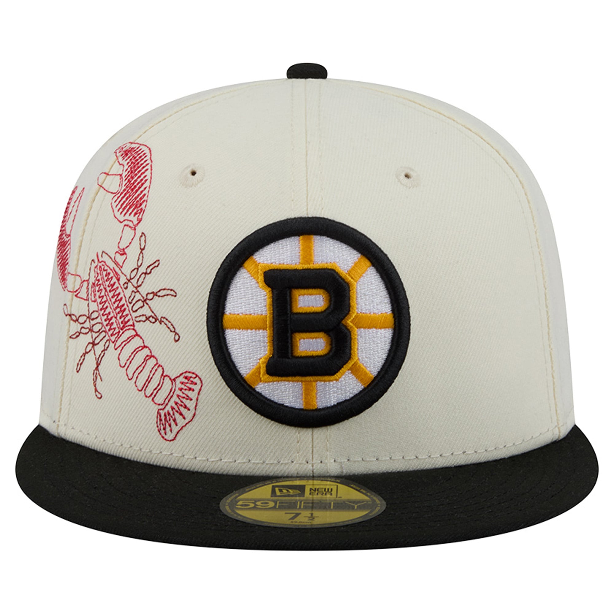 Casquette ajustée New Era 59FIFTY crème/noire pour homme, modèle Boston Bruins, avec coutures localisées