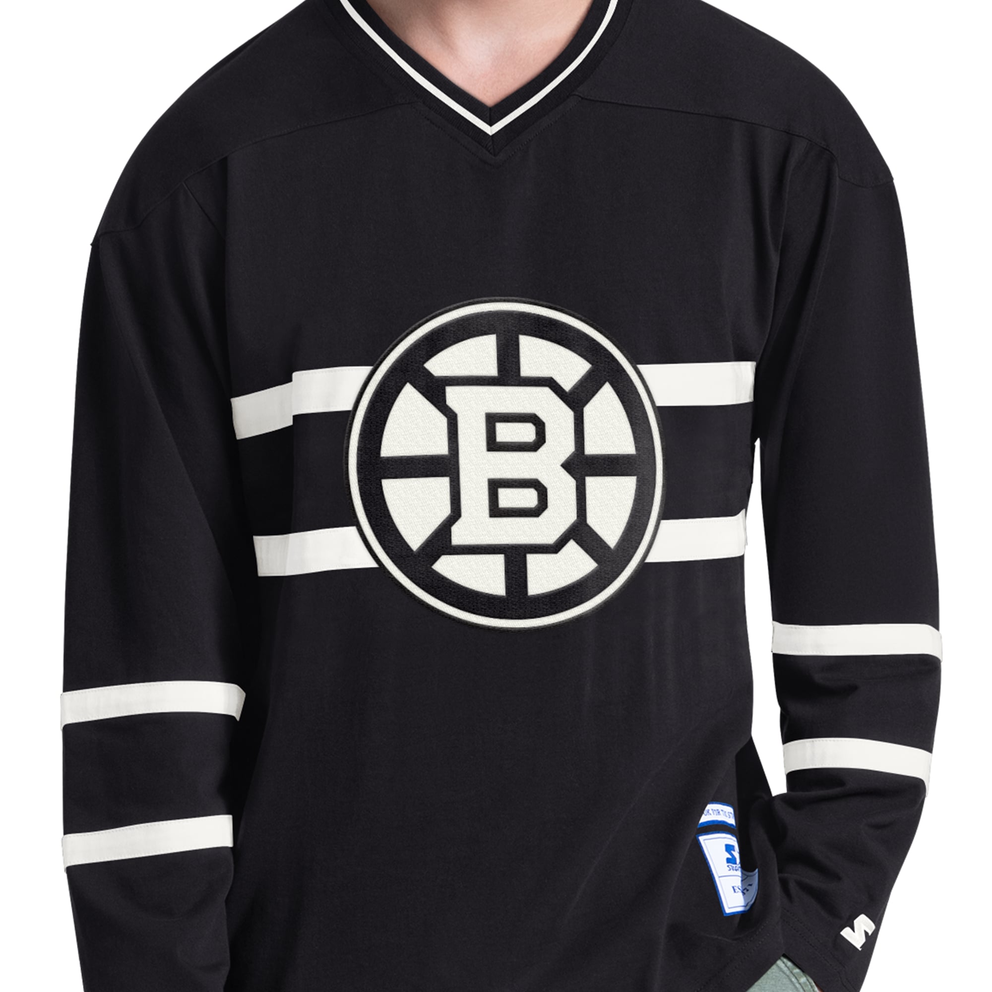 T-shirt à manches longues et col en V Starter Black Boston Bruins Line Up pour homme