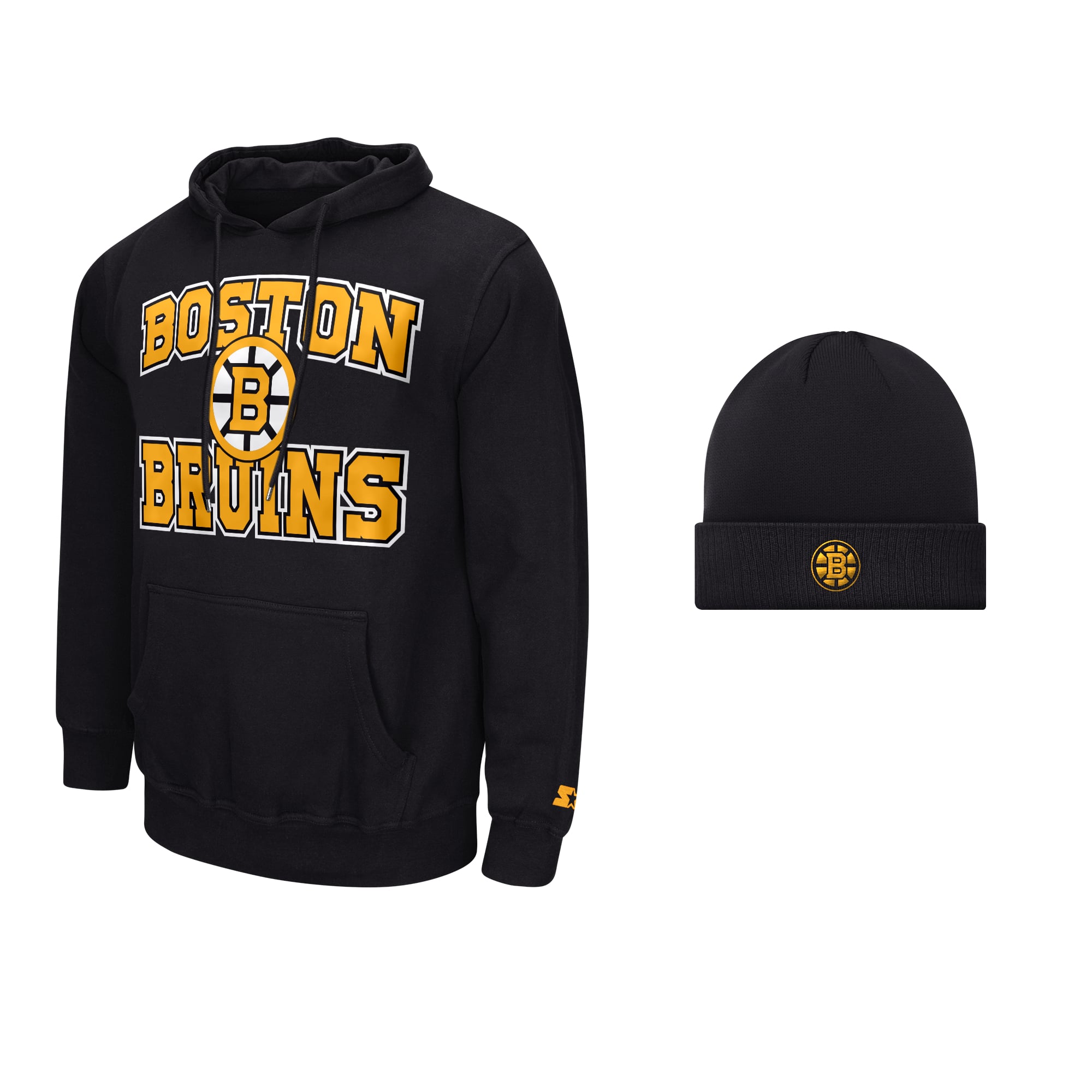 Ensemble sweat à capuche et bonnet en maille Starter noir pour homme, Boston Bruins