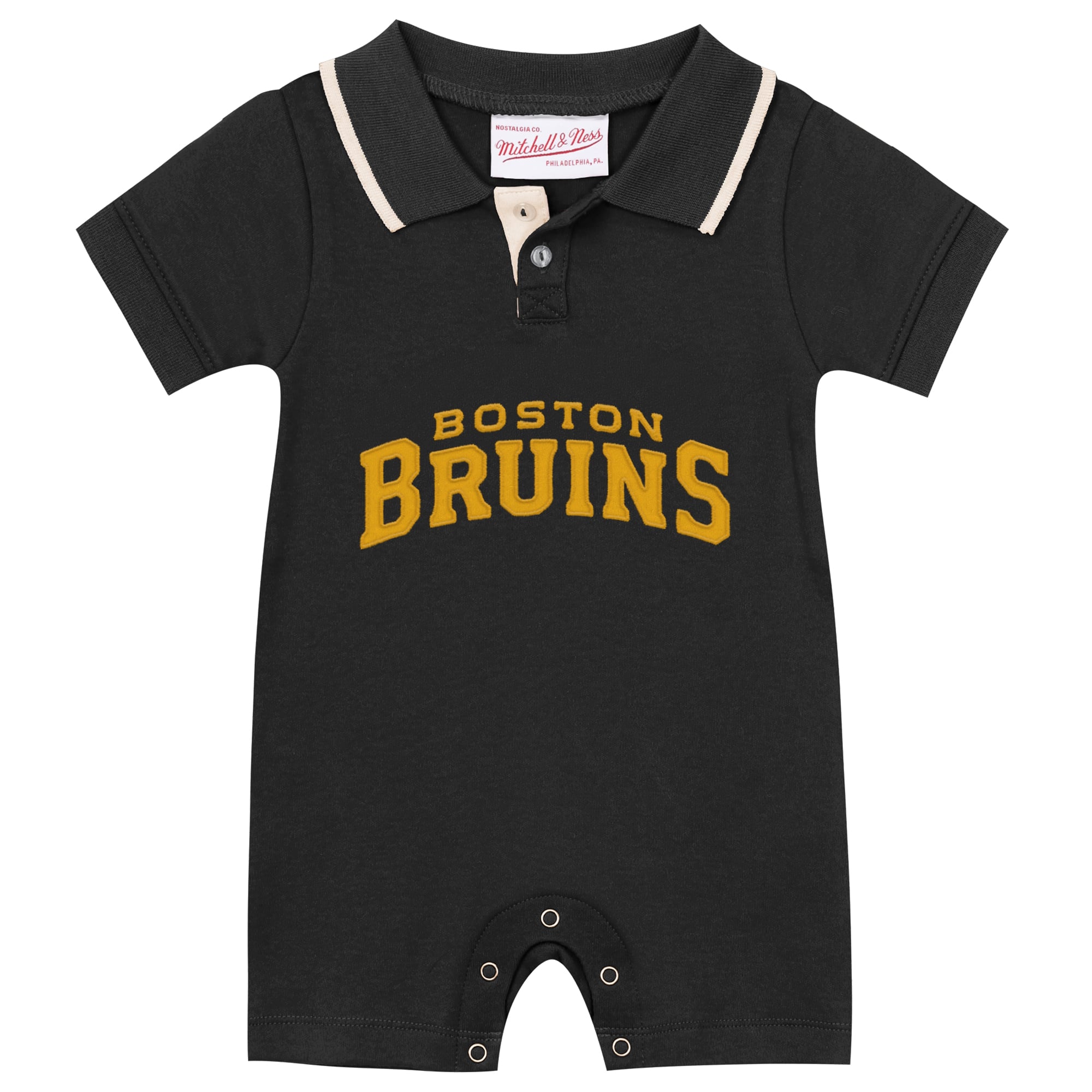 Grenouillère de rugby rétro noire Mitchell & Ness Boston Bruins pour nouveau-né et bébé