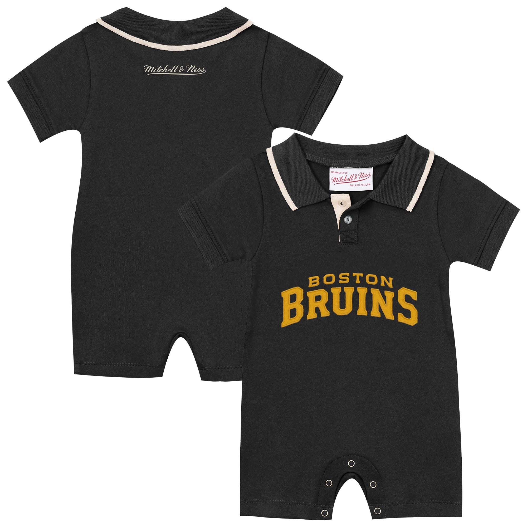 Grenouillère de rugby rétro noire Mitchell & Ness Boston Bruins pour nouveau-né et bébé