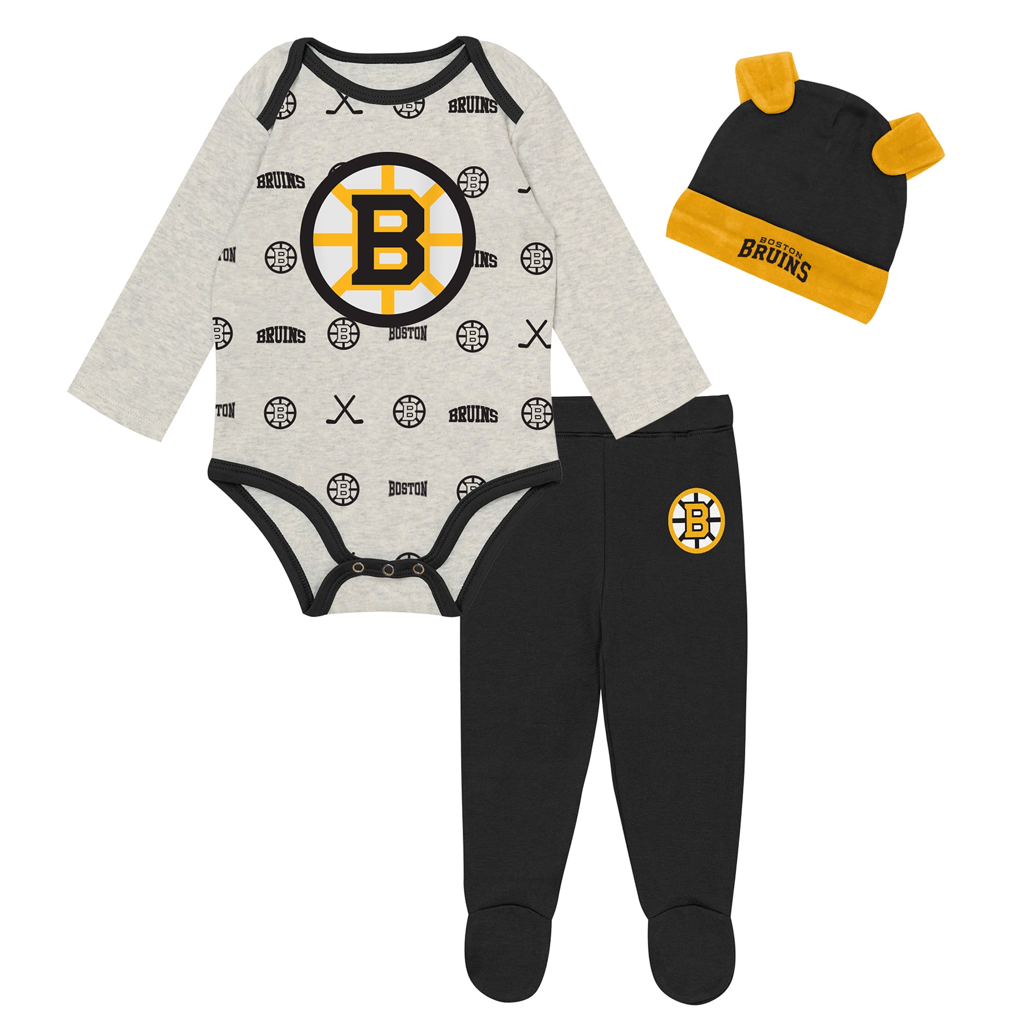 Newborn Outerstuff  Heathered Bone Boston Bruins Huddles and Giggles Three-Piece Set