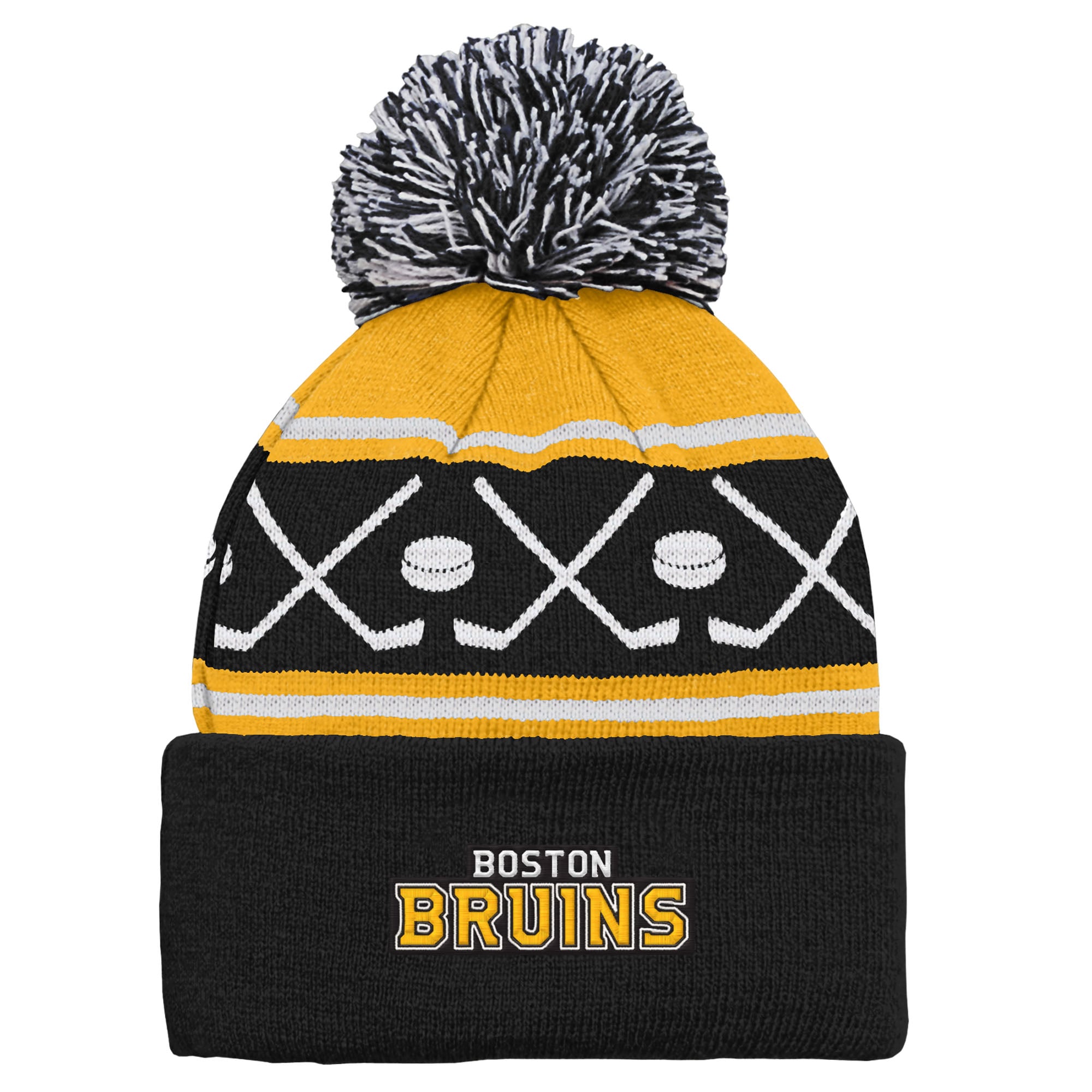 Bonnet en tricot à revers et pompon noir Boston Bruins Faceoff pour enfant d'âge préscolaire Outerstuff