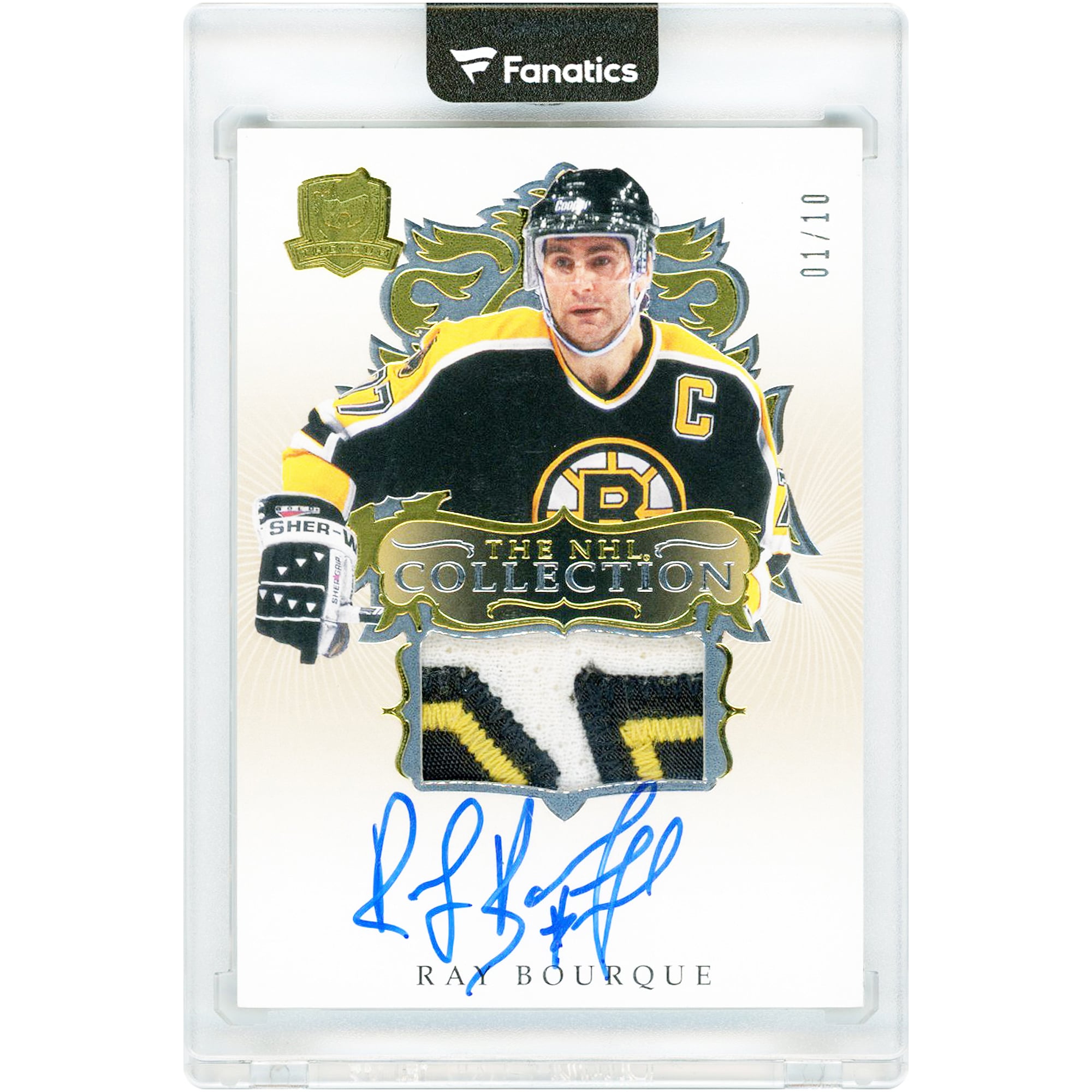 Carte autographiée de Ray Bourque (Bruins de Boston) 2023-24 Upper Deck The Cup The NHL Collection Tri-Color Game Used Relic #NHL-RB #1/10