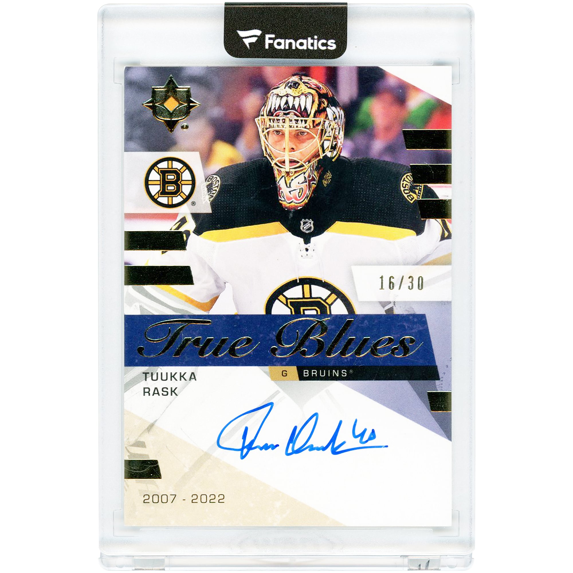Carte autographiée de Tuukka Rask (Bruins de Boston) 2025-26 Upper Deck Ultimate Collection True Blues #TB-TR #16/30