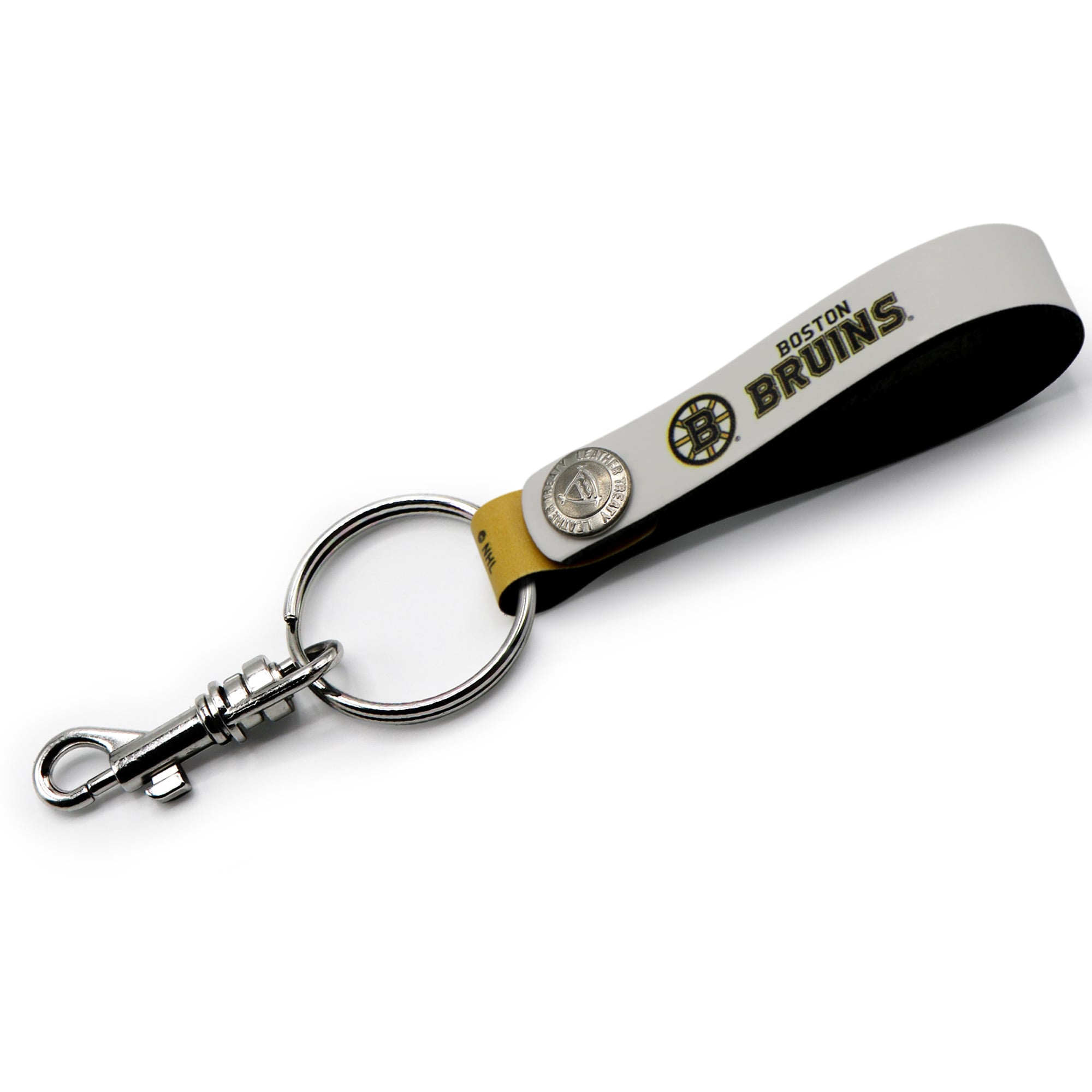 Porte-clés à boucle en cuir personnalisé des Bruins de Boston blancs