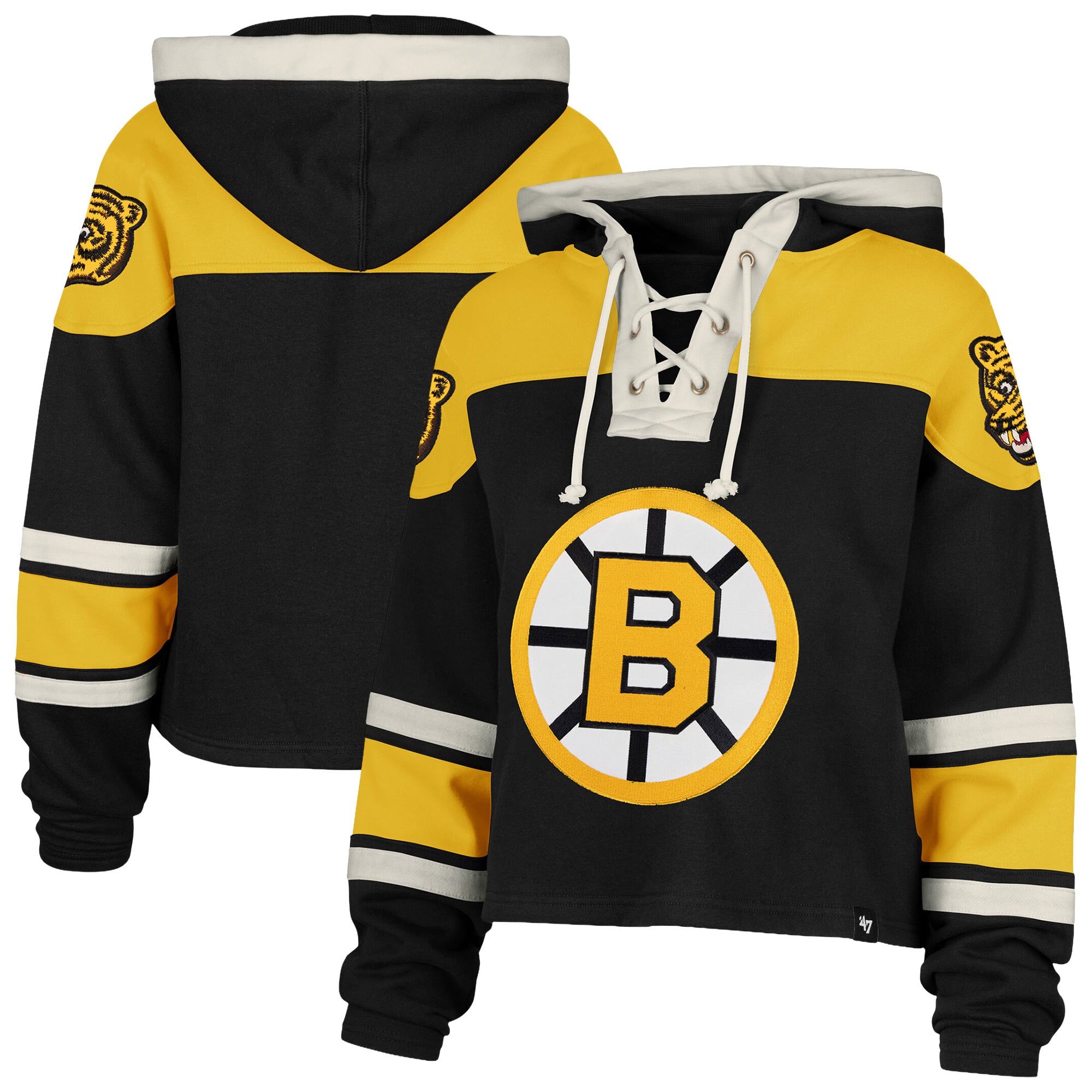 Sweat à capuche court lacets Boston Bruins noir '47 pour femme