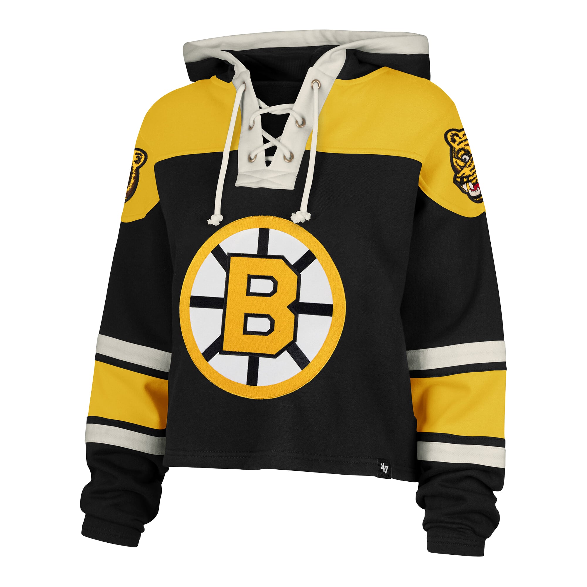 Sweat à capuche court lacets Boston Bruins noir '47 pour femme