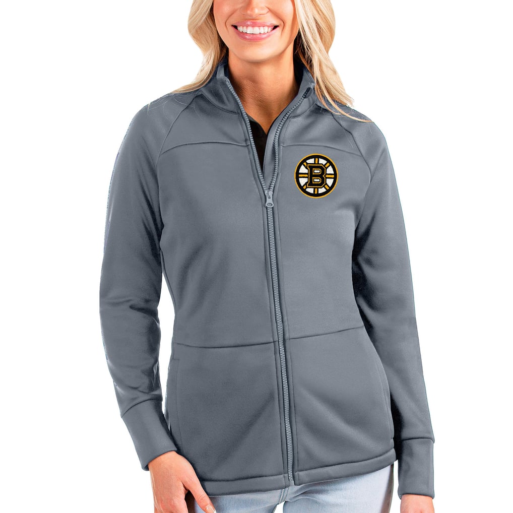 Women's Boston Bruins Antigua Gray Links Full-Zip Golf Jacket