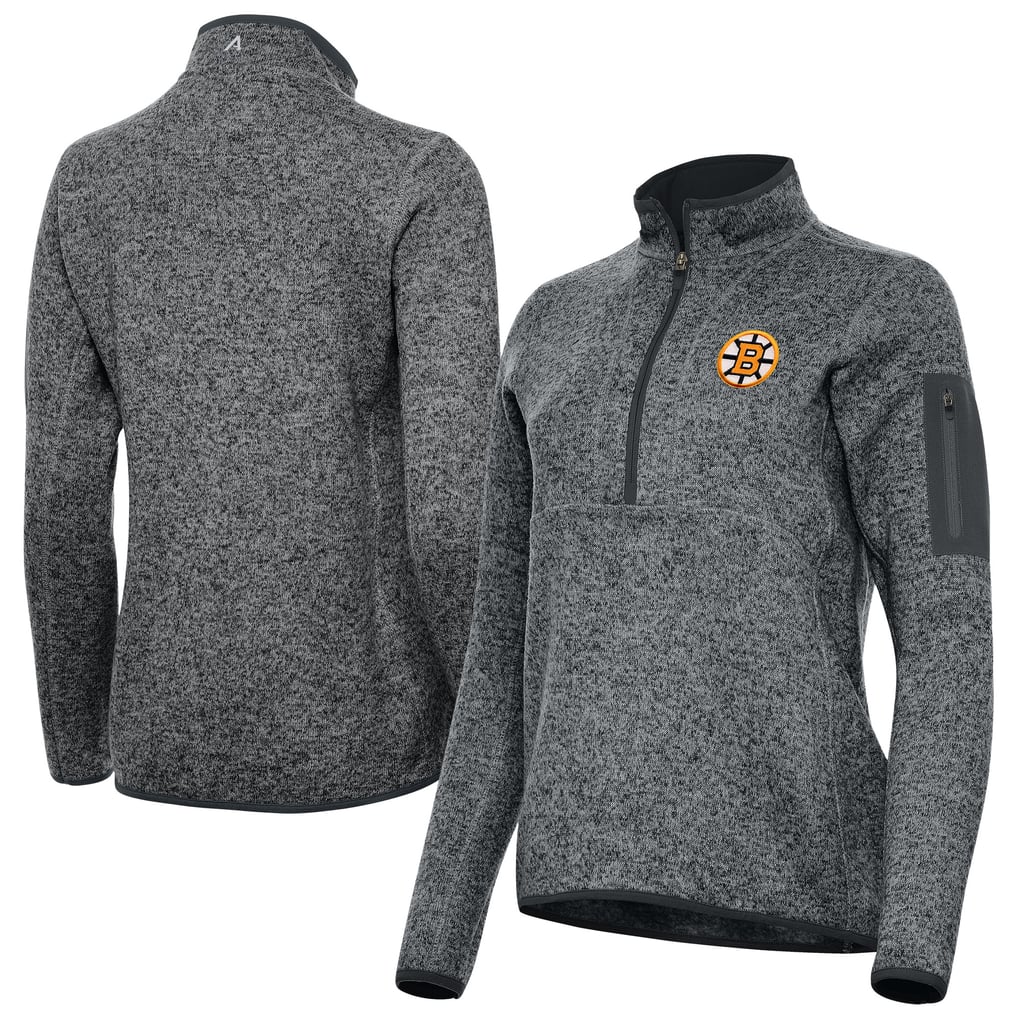Women's Boston Bruins Antigua Heather Black Fortune Half-Zip Pullover