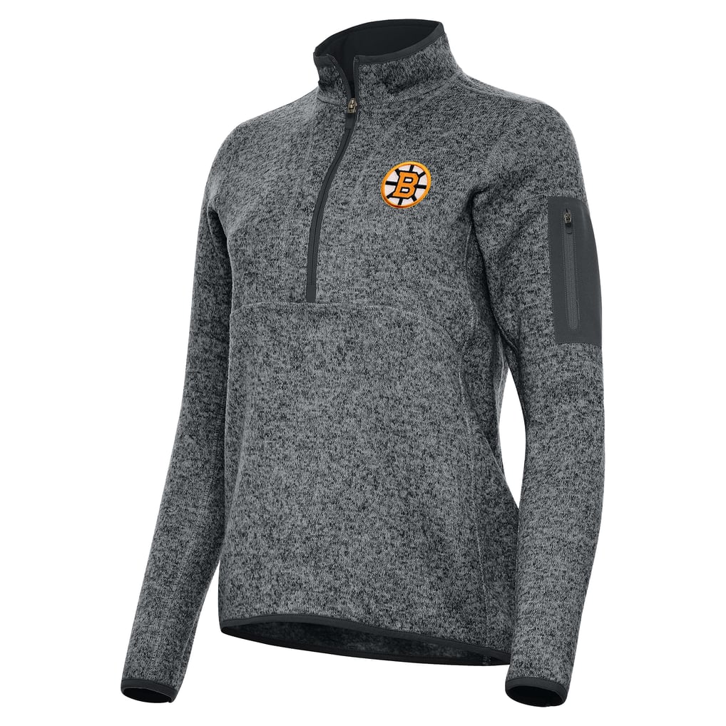 Women's Boston Bruins Antigua Heather Black Fortune Half-Zip Pullover