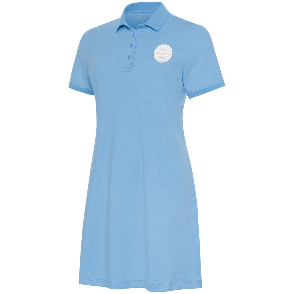 Women's Boston Bruins Antigua Light Blue White Logo Play Through Polo Dress