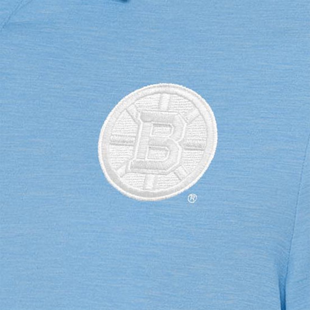 Women's Boston Bruins Antigua Light Blue White Logo Play Through Polo Dress