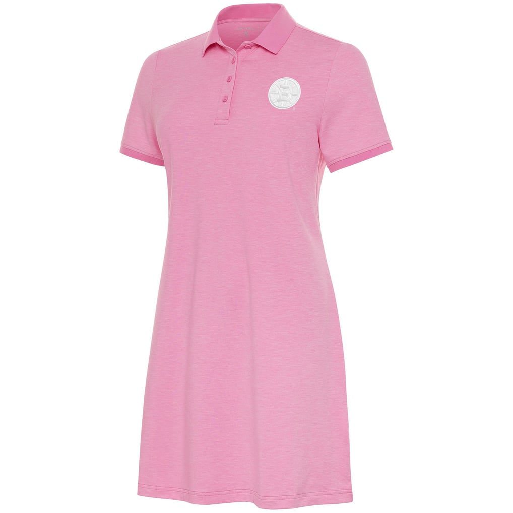 Women's Boston Bruins Antigua Pink White Logo Play Through Polo Dress