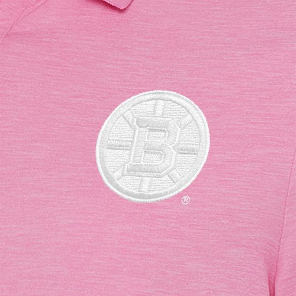 Women's Boston Bruins Antigua Pink White Logo Play Through Polo Dress