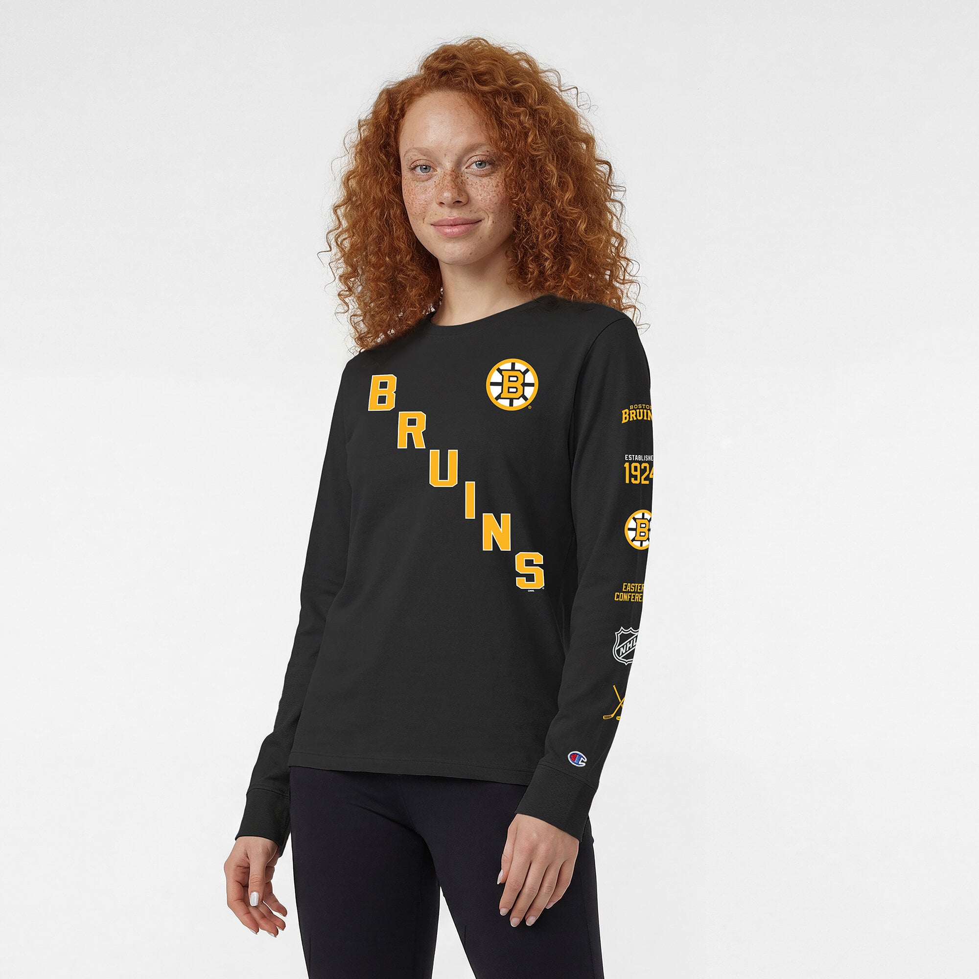 T-shirt à manches longues noir Champion Boston Bruins pour femmes