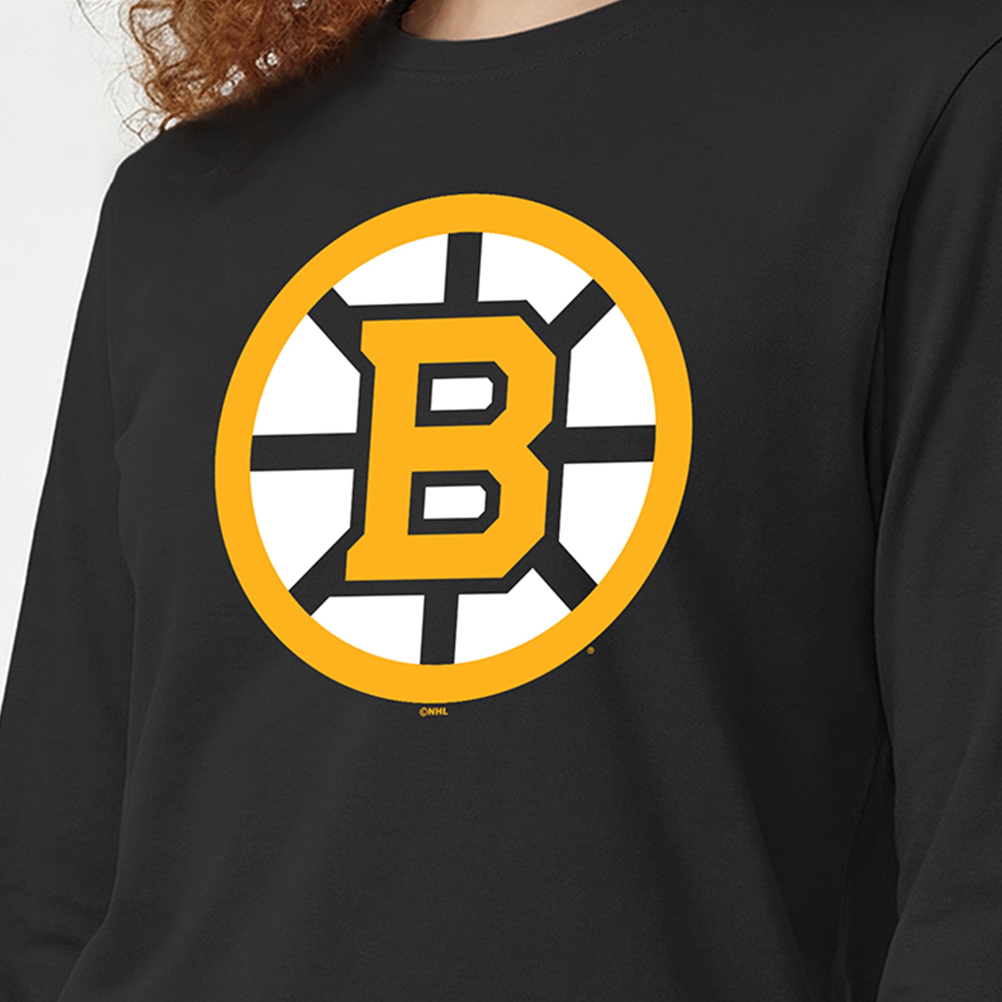 T-shirt à manches longues noir Champion pour femmes avec logo de l'équipe des Bruins Boston