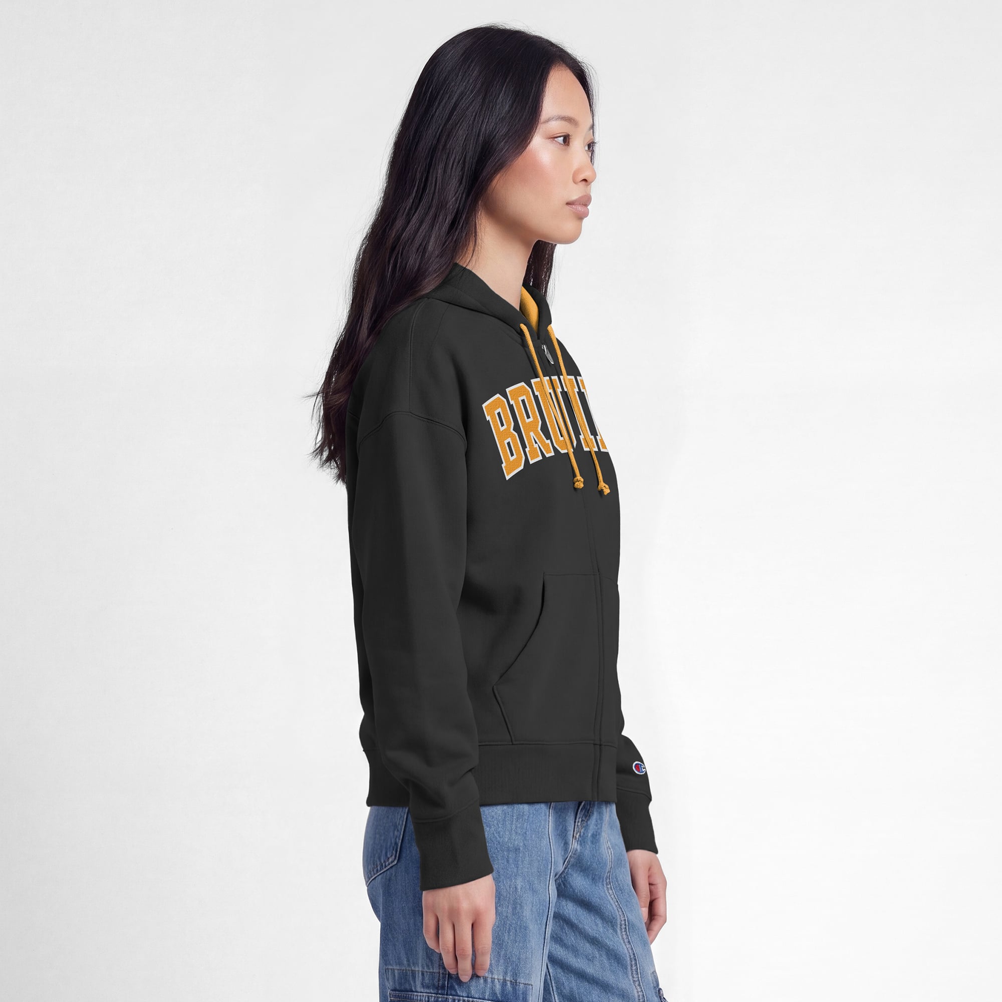Sweat à capuche zippé en polaire Champion noir et or avec applique Boston Bruins pour femme