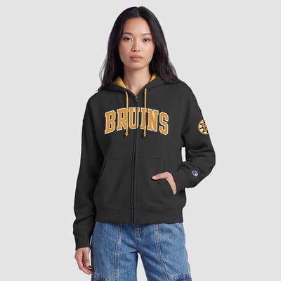 Boston Bruins Champion Women's Applique Full-Zip Fleece Hoodie - Black/Gold
