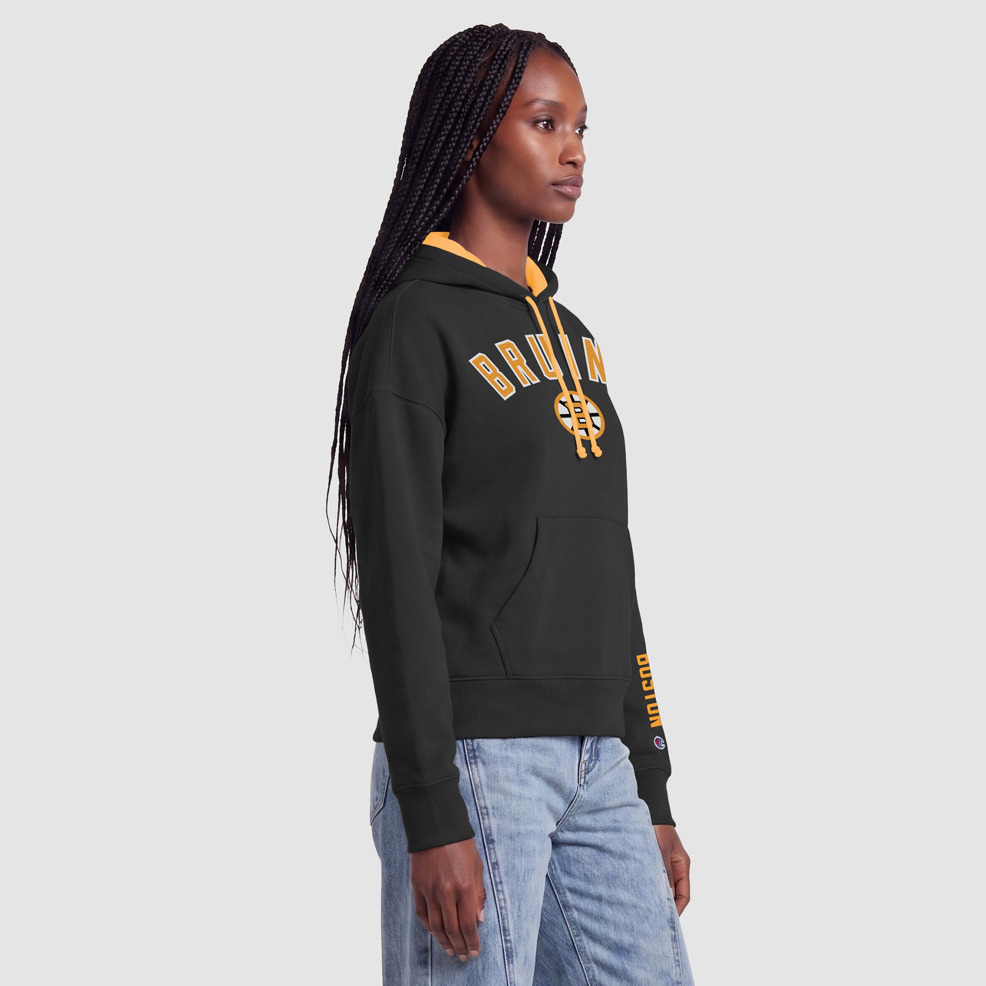 Sweat à capuche noir Champion Boston Bruins pour femmes