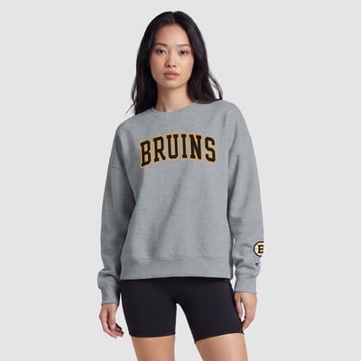  Boston Bruins Champion Women's Applique Crewneck Sweatshirt - Heather Gray