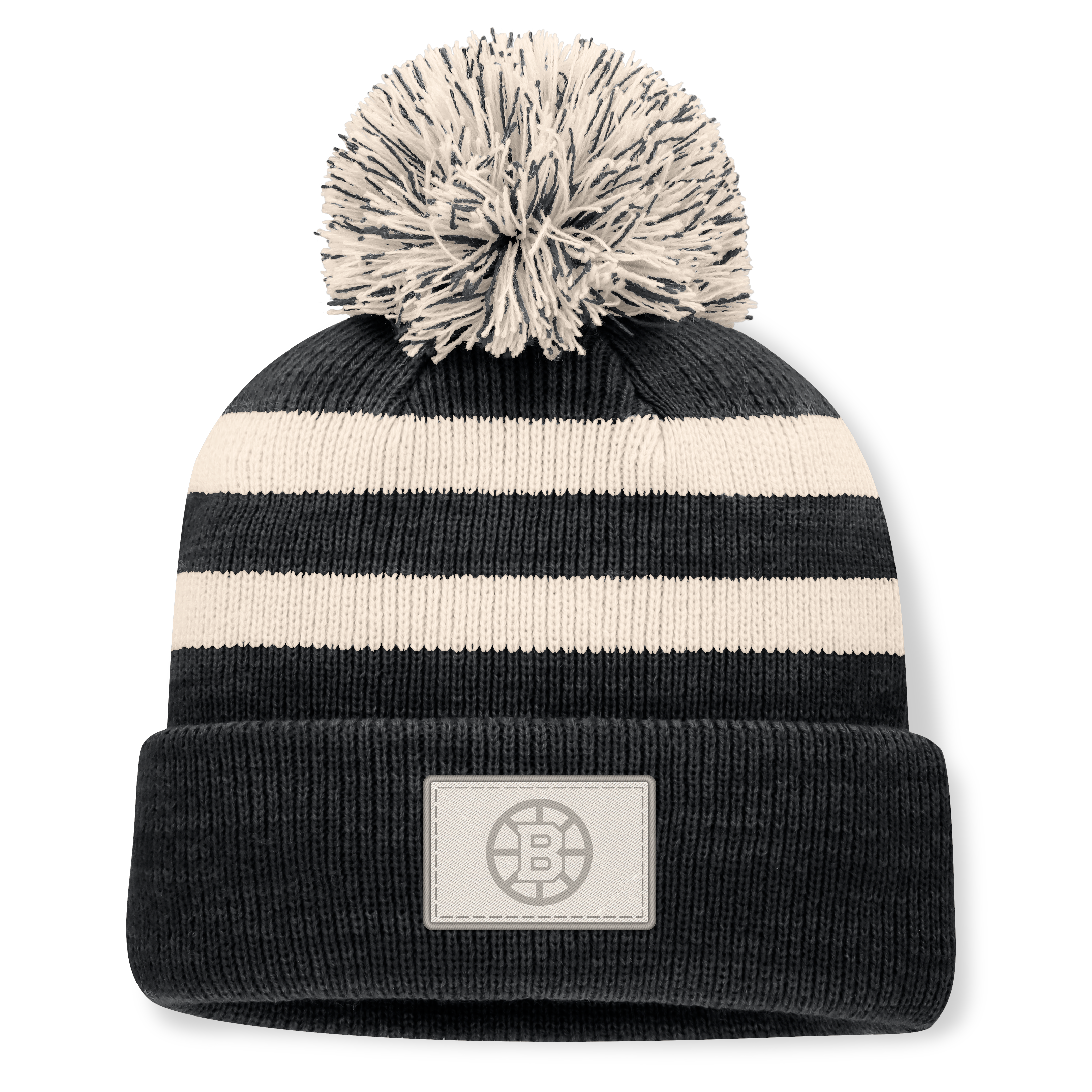 Bonnet tricoté à revers avec pompon, noir, Boston Bruins, de la marque Fanatics.