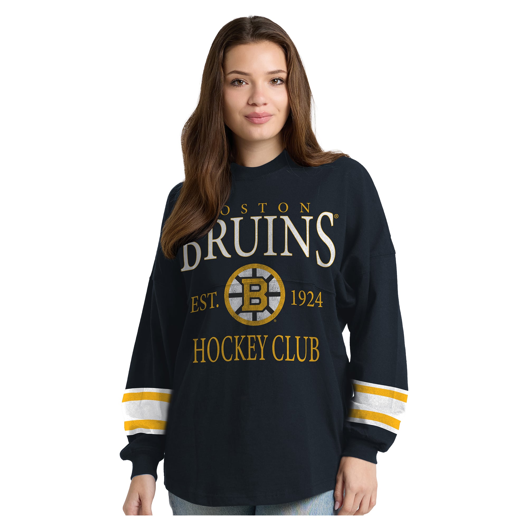Women's Fanatics  Black Boston Bruins Hockey Club Spirit Jersey Heavyweight Long Sleeve T-Shirt