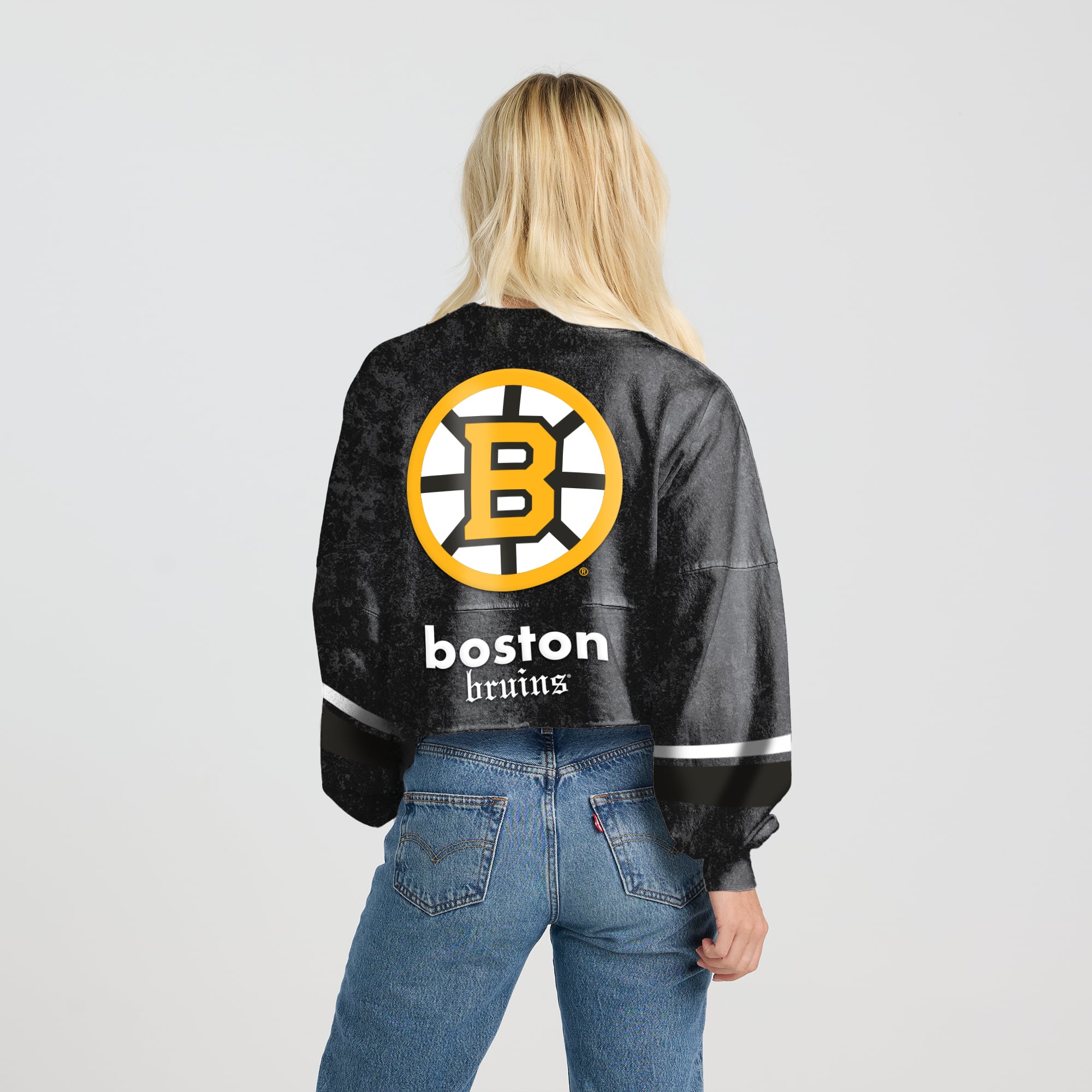 Women's Fanatics Black Boston Bruins Mineral Wash Oversized Long Sleeve Jersey T-Shirt