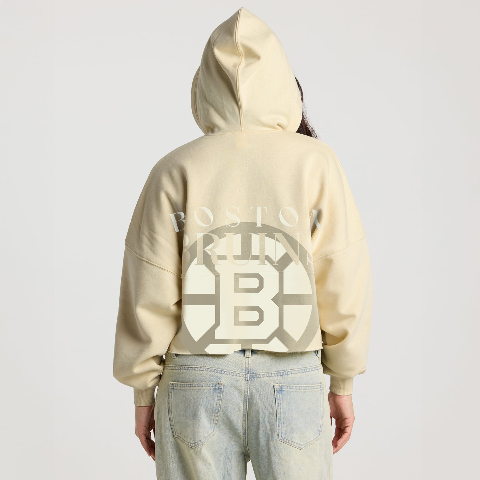 Sweat à capuche court lacets Fanatics Cream Boston Bruins pour femme
