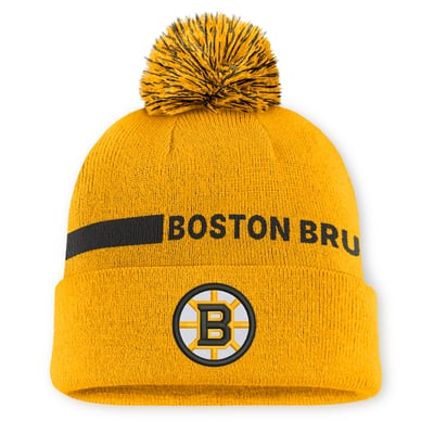Boston Bruins Fanatics Women's Authentic Pro Rink Cuffed Knit Hat with Pom - Gold