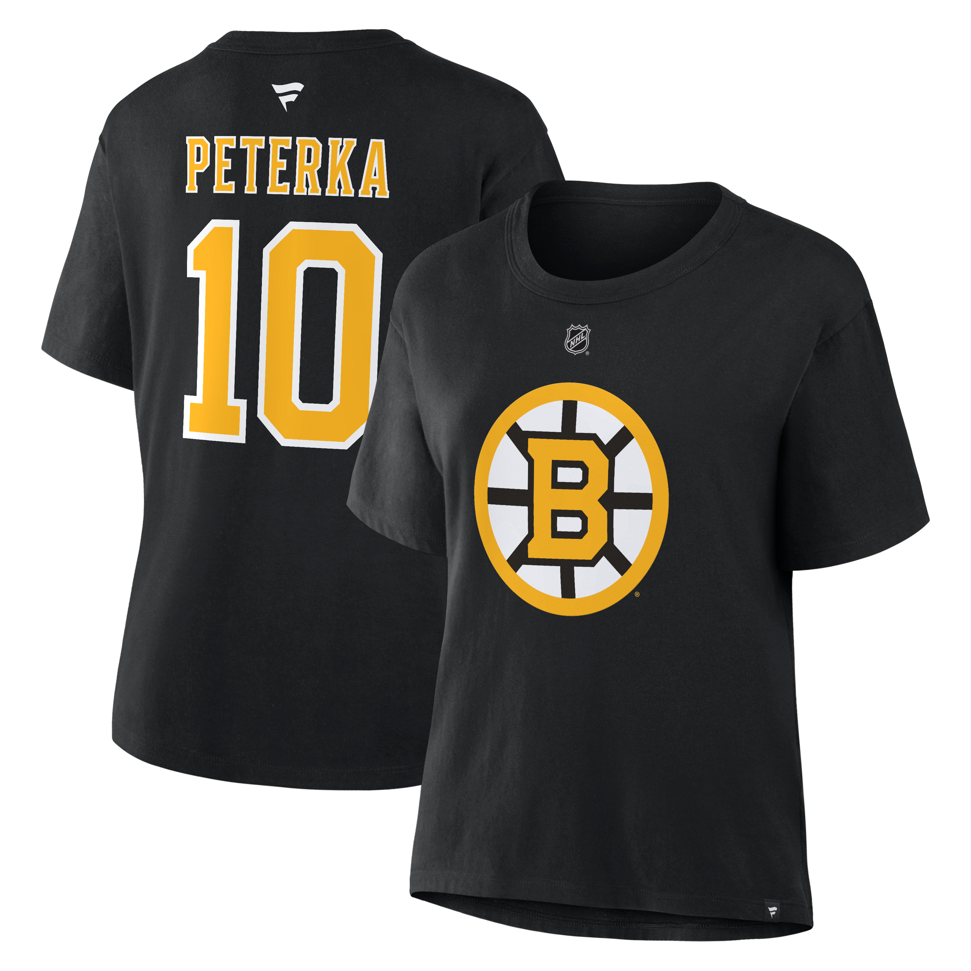 Women's Fanatics JJ Peterka Black Boston Bruins Authentic Stack Name & Number T-Shirt
